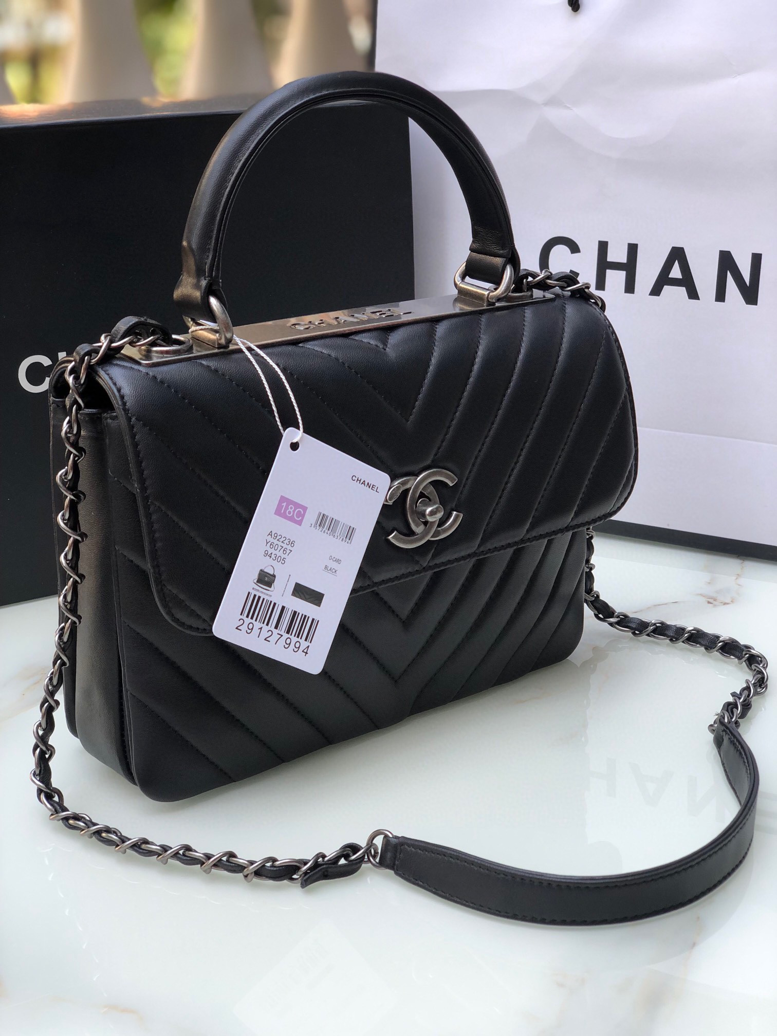 CHANEL FLAP BAG WITH TOP HANDLE 6.6 × 9.8 × 4.7 in