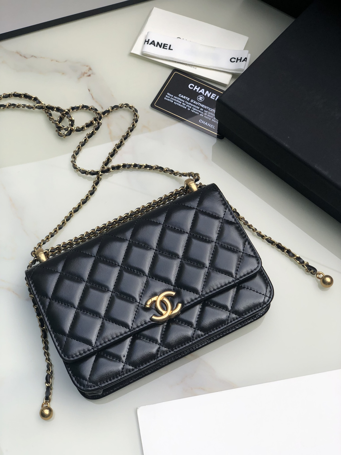 CHANEL CLASSIC WALLET ON CHAIN Black 4.8 × 7.5 × 1.4 in