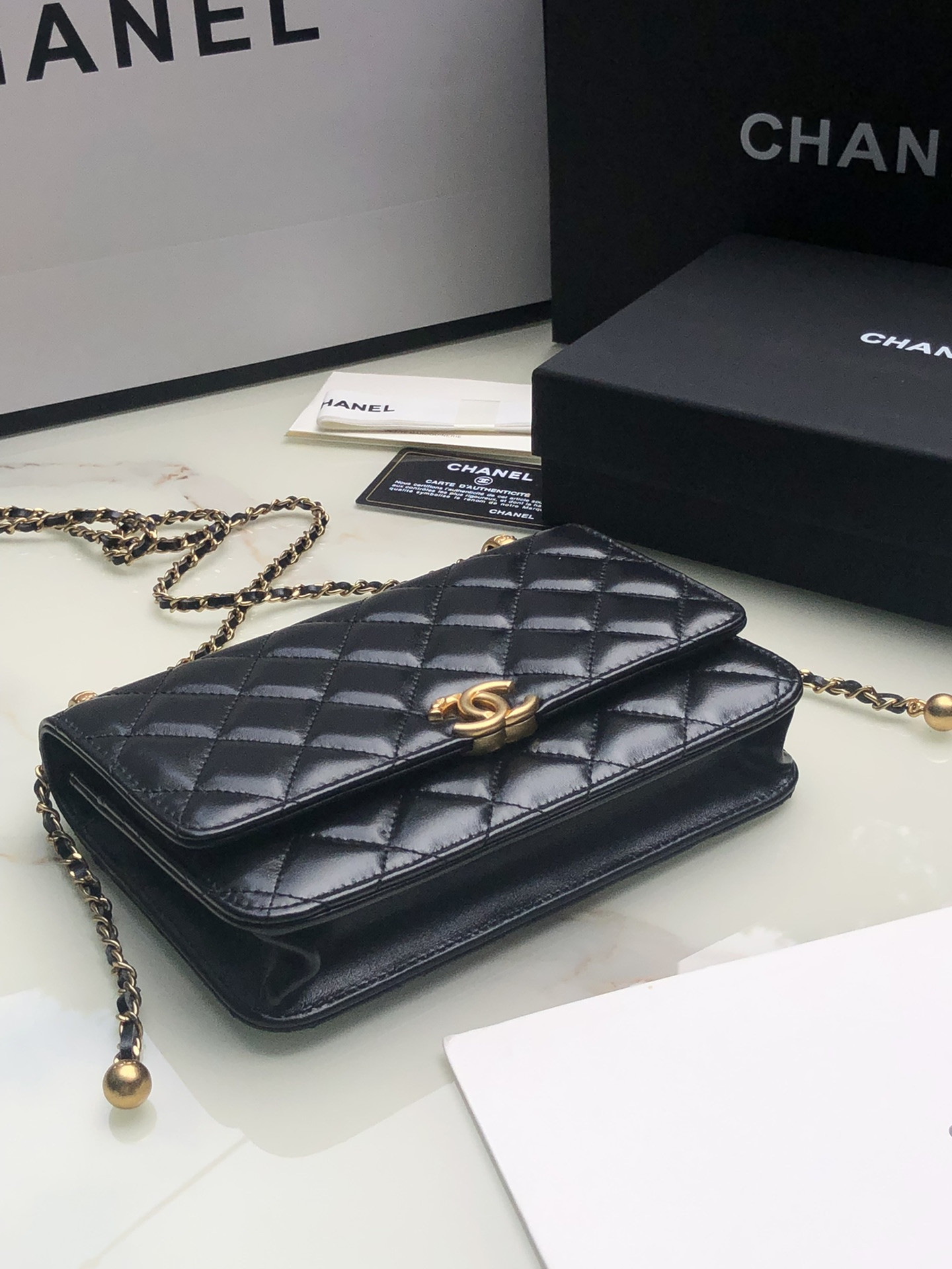 CHANEL CLASSIC WALLET ON CHAIN Black 4.8 × 7.5 × 1.4 in