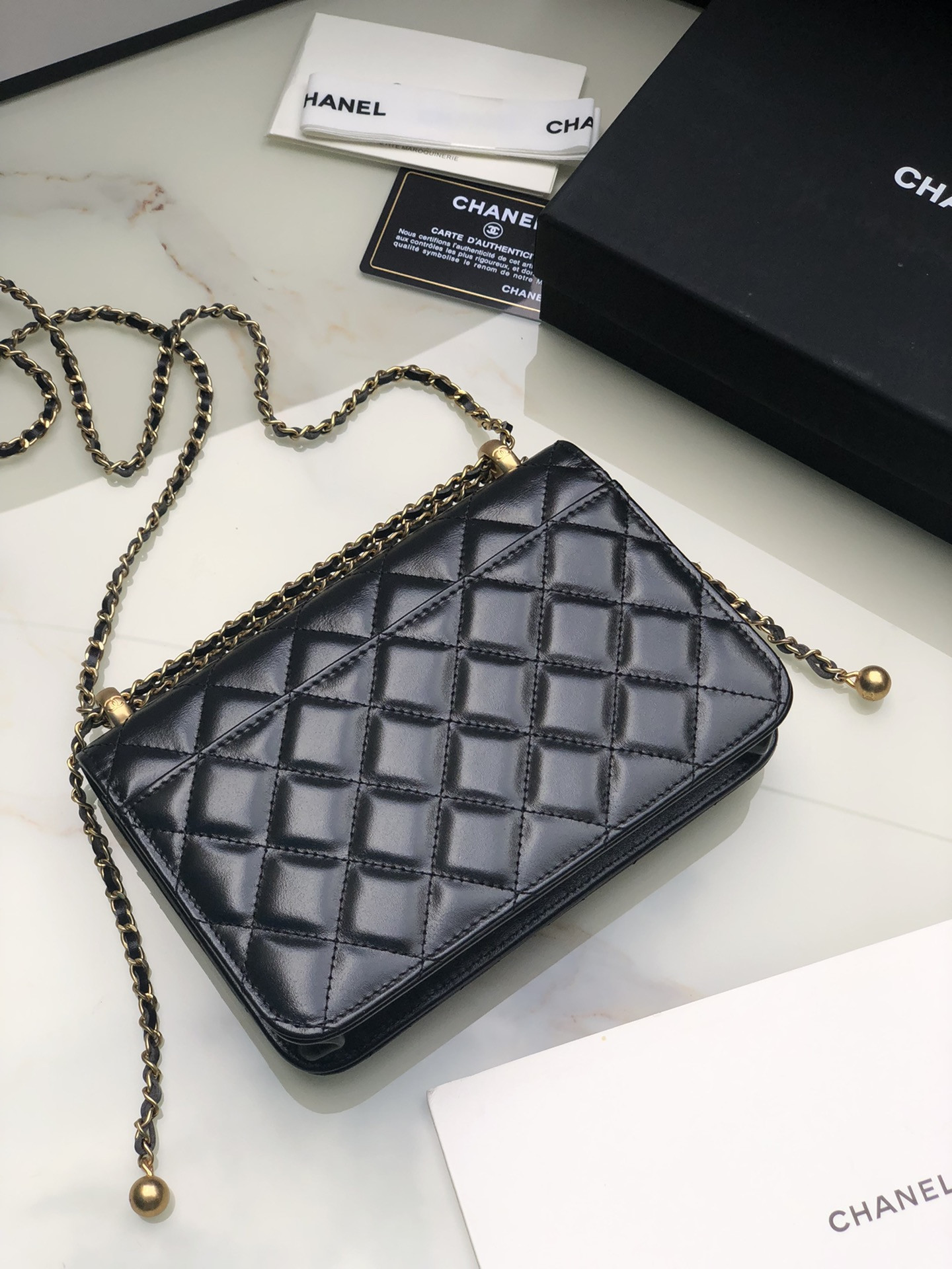 CHANEL CLASSIC WALLET ON CHAIN Black 4.8 × 7.5 × 1.4 in