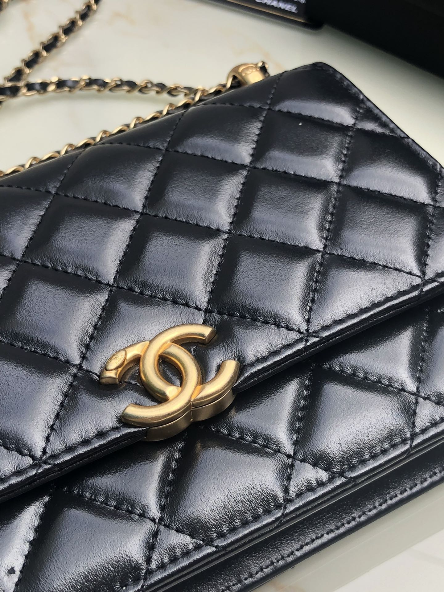 CHANEL CLASSIC WALLET ON CHAIN Black 4.8 × 7.5 × 1.4 in