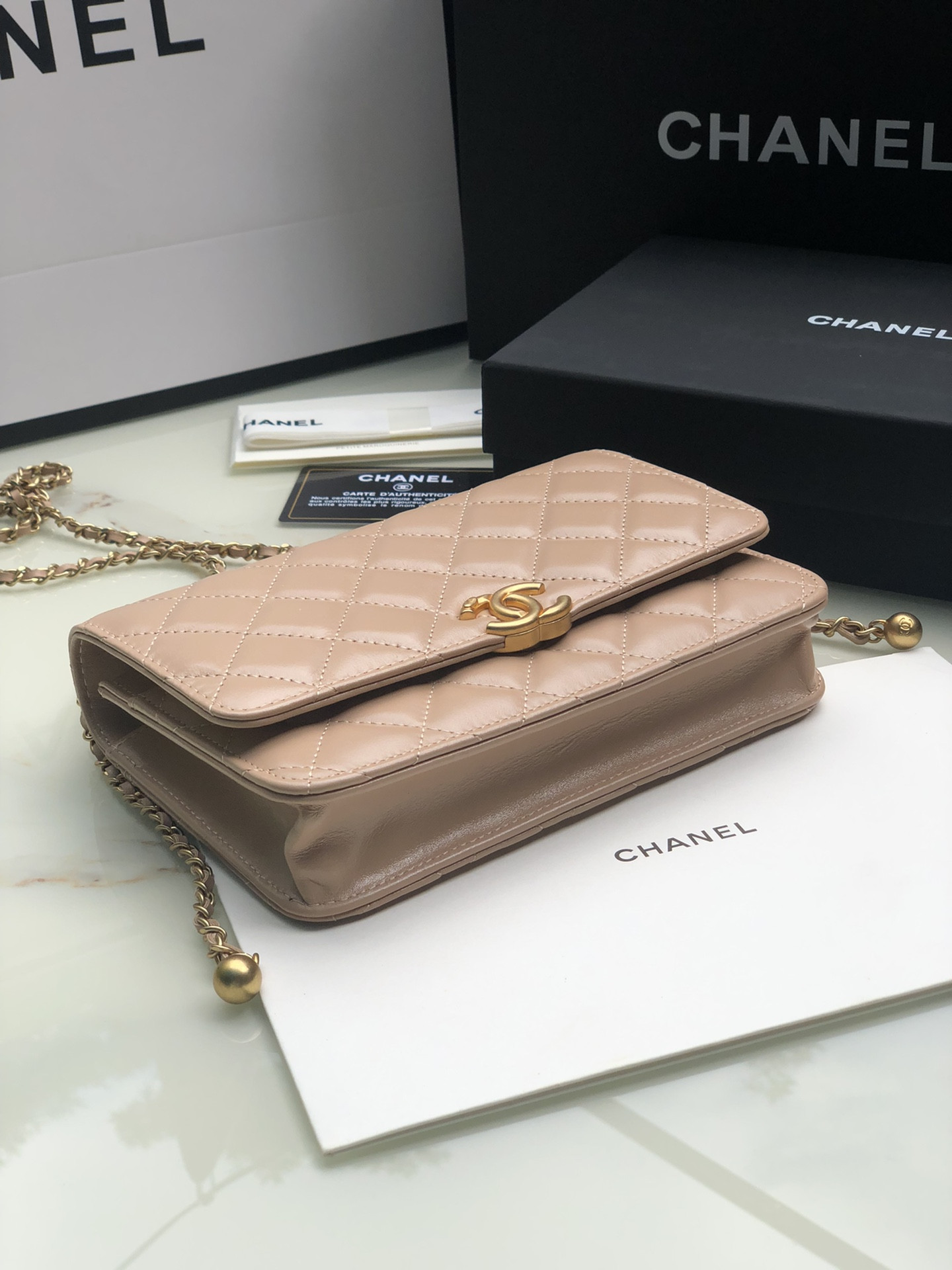 CHANEL CLASSIC WALLET ON CHAIN Pink 4.8 × 7.5 × 1.4 in