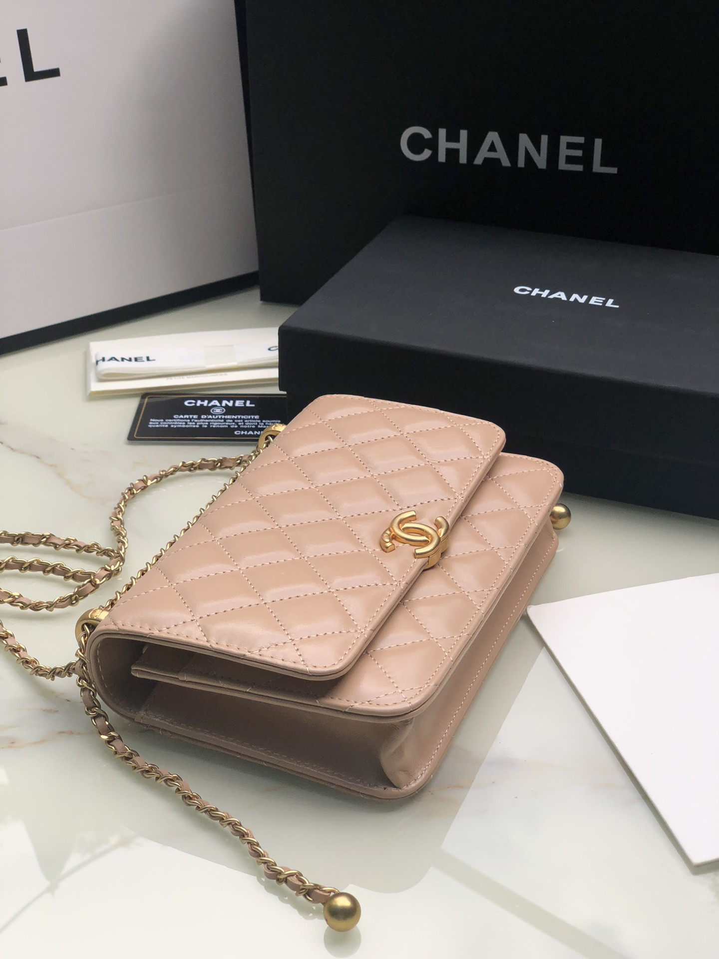 CHANEL CLASSIC WALLET ON CHAIN Pink 4.8 × 7.5 × 1.4 in