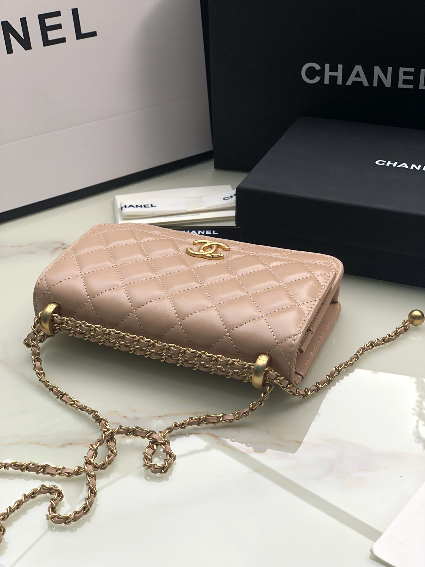 CHANEL CLASSIC WALLET ON CHAIN Pink 4.8 × 7.5 × 1.4 in