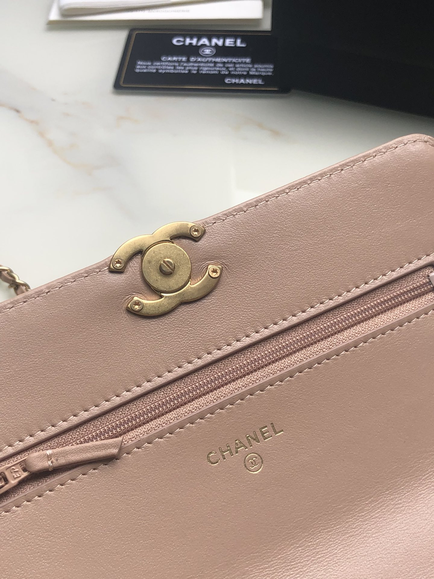 CHANEL CLASSIC WALLET ON CHAIN Pink 4.8 × 7.5 × 1.4 in