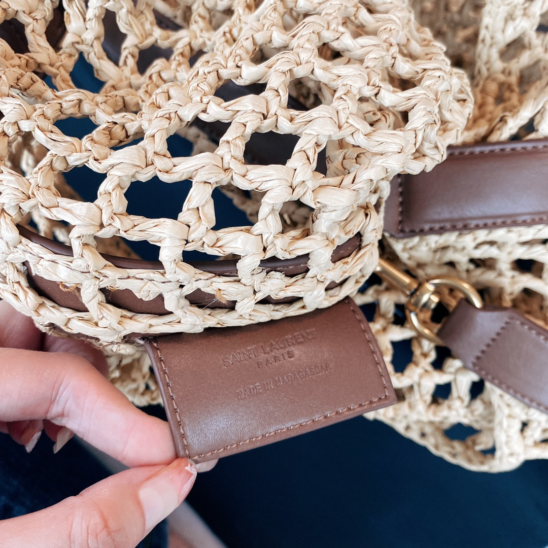 YSL OXALIS BAG IN RAFFIA MACRAMÉ Color Natural 14.6X15.7X1.2INCHES