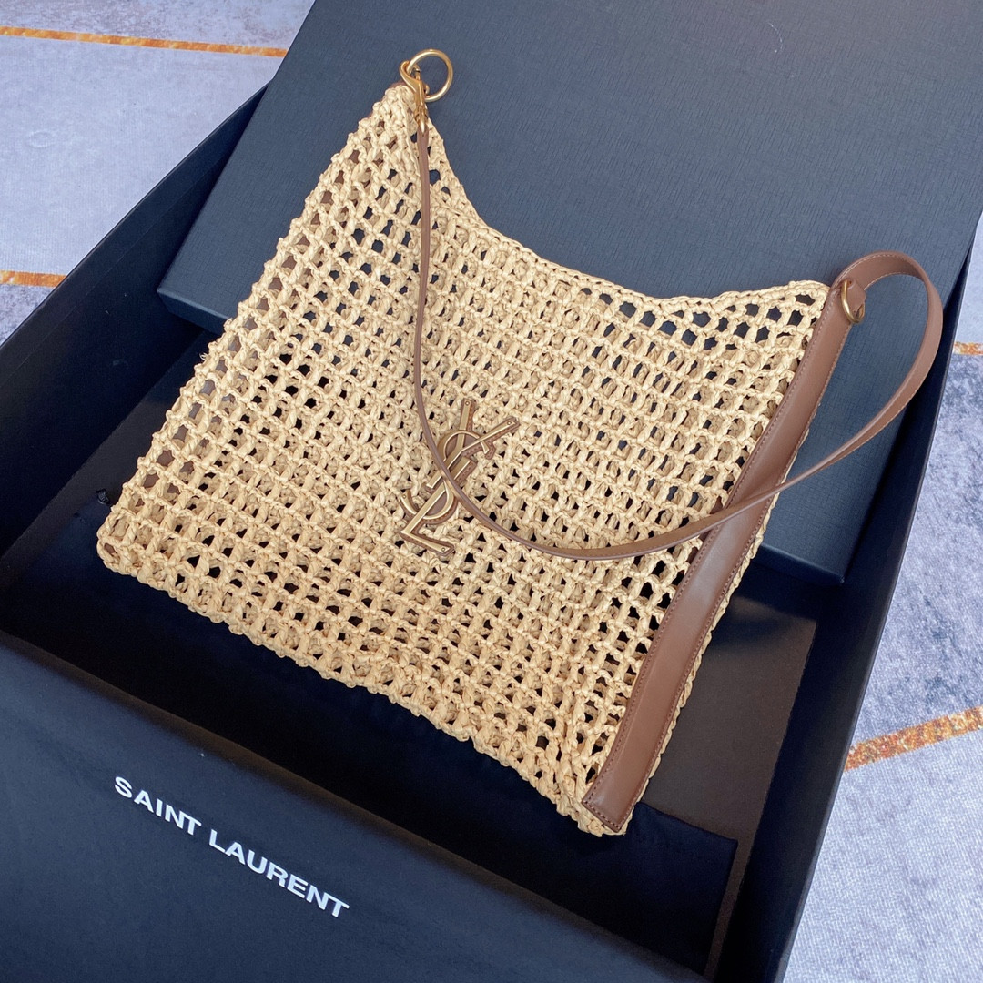 YSL OXALIS BAG IN RAFFIA MACRAMÉ Color Natural 14.6X15.7X1.2INCHES