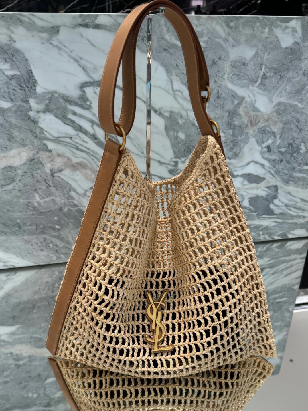 YSL OXALIS BAG IN RAFFIA MACRAMÉ Color Natural 14.6X15.7X1.2INCHES
