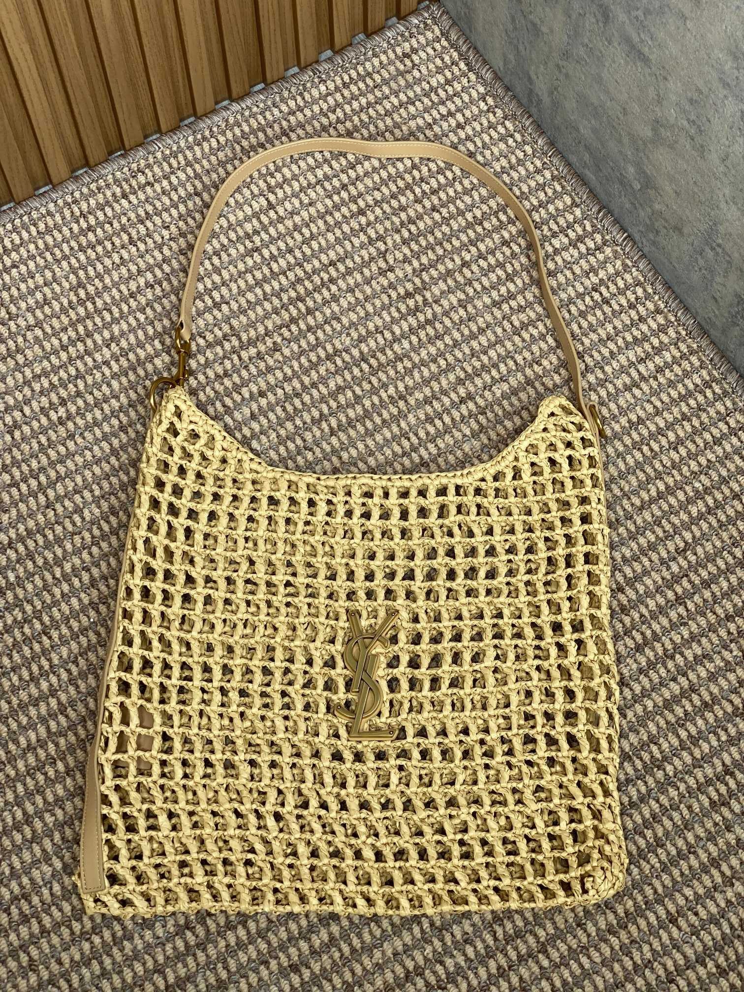 YSL OXALIS BAG IN RAFFIA MACRAMÉ Color Natural 14.6X15.7X1.2INCHES