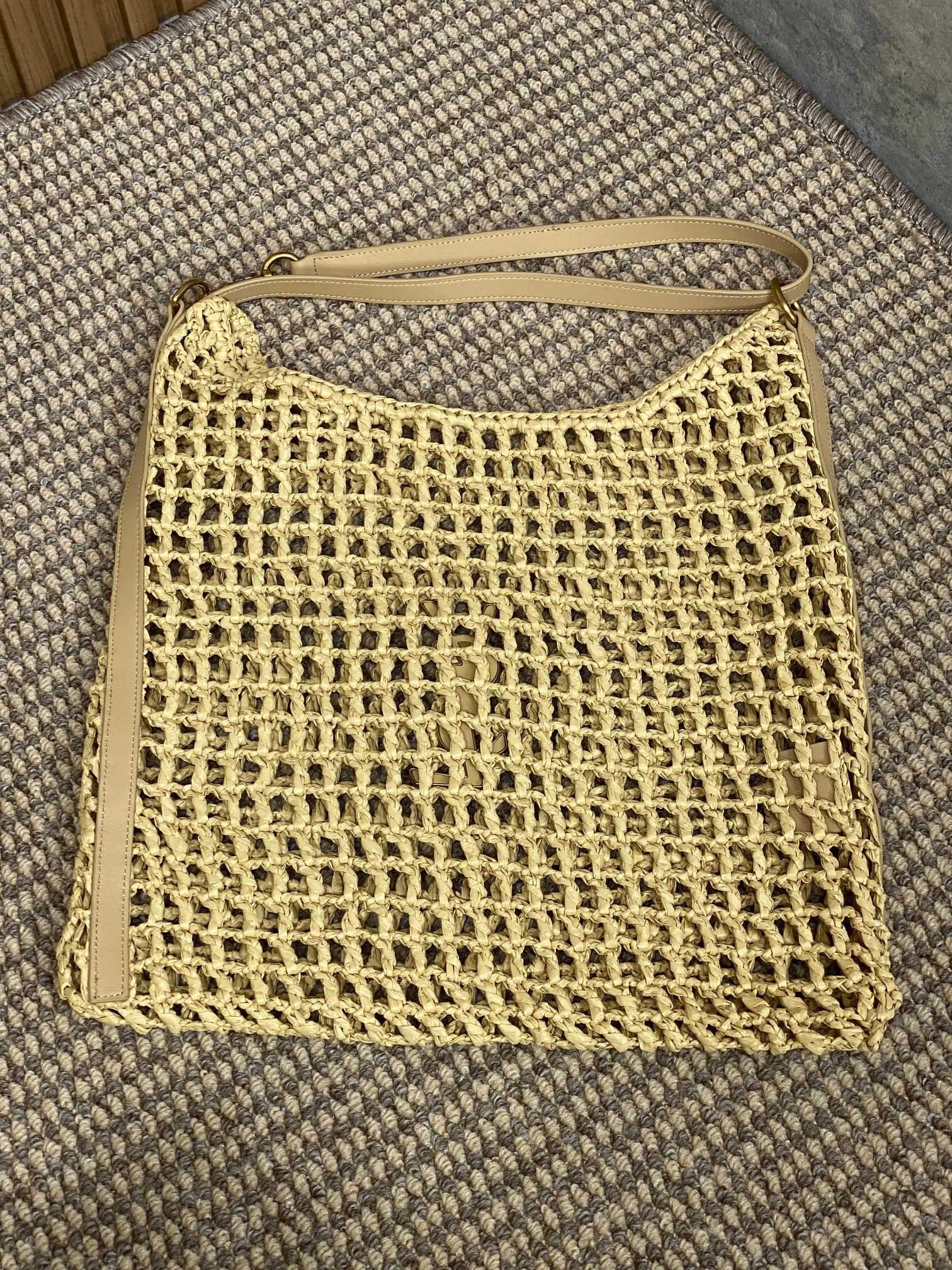 YSL OXALIS BAG IN RAFFIA MACRAMÉ Color Natural 14.6X15.7X1.2INCHES