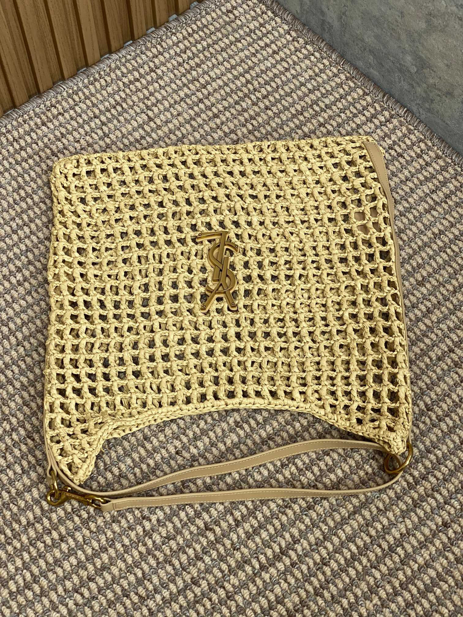 YSL OXALIS BAG IN RAFFIA MACRAMÉ Color Natural 14.6X15.7X1.2INCHES