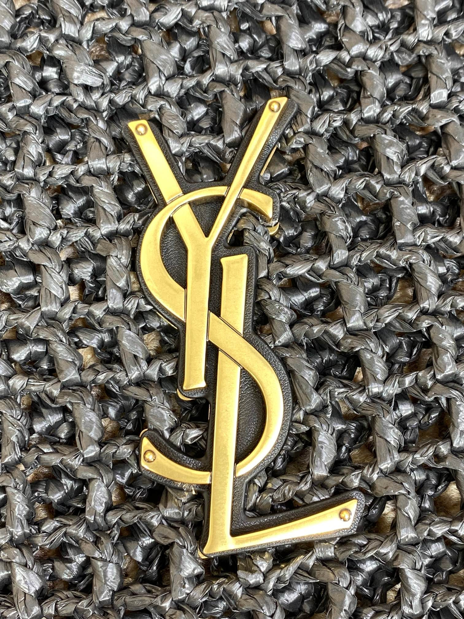 YSL OXALIS BAG IN RAFFIA MACRAMÉ BLACK 14.6X 5.7X1.2INCHES