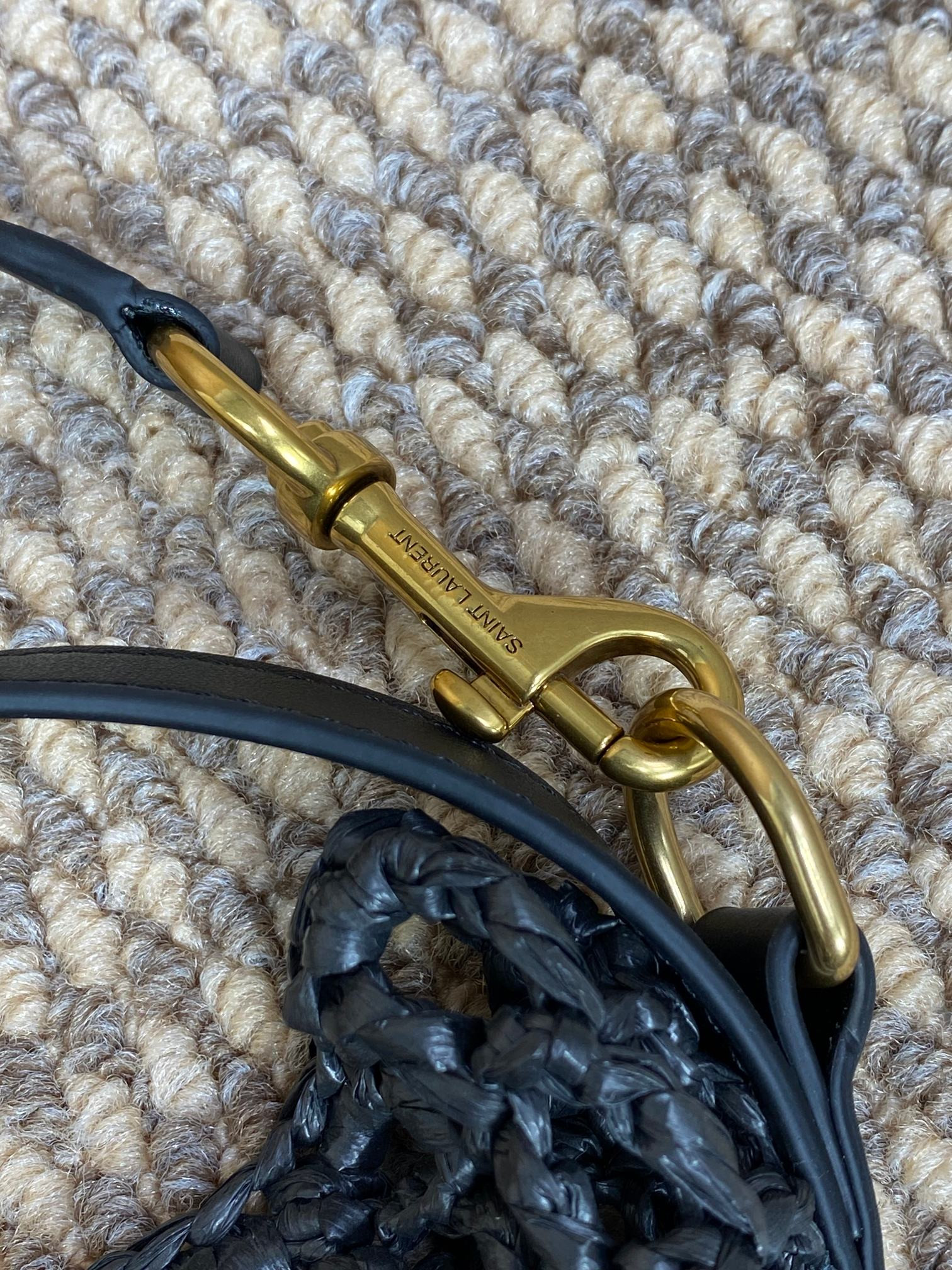 YSL OXALIS BAG IN RAFFIA MACRAMÉ BLACK 14.6X 5.7X1.2INCHES