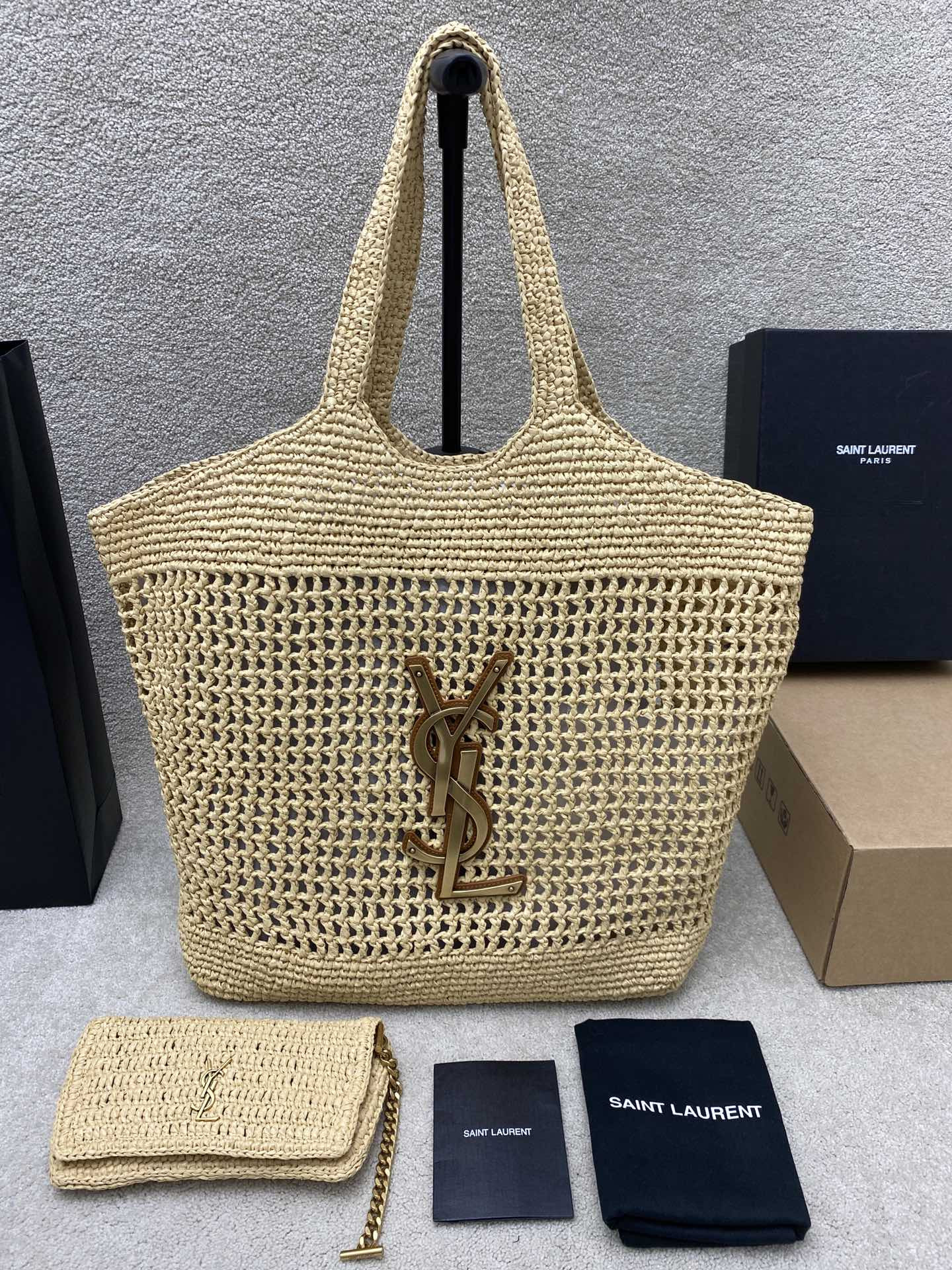 YSL ICARE IN RAFFIA Color Natural 14.6"-21.7"X16.9"X2"