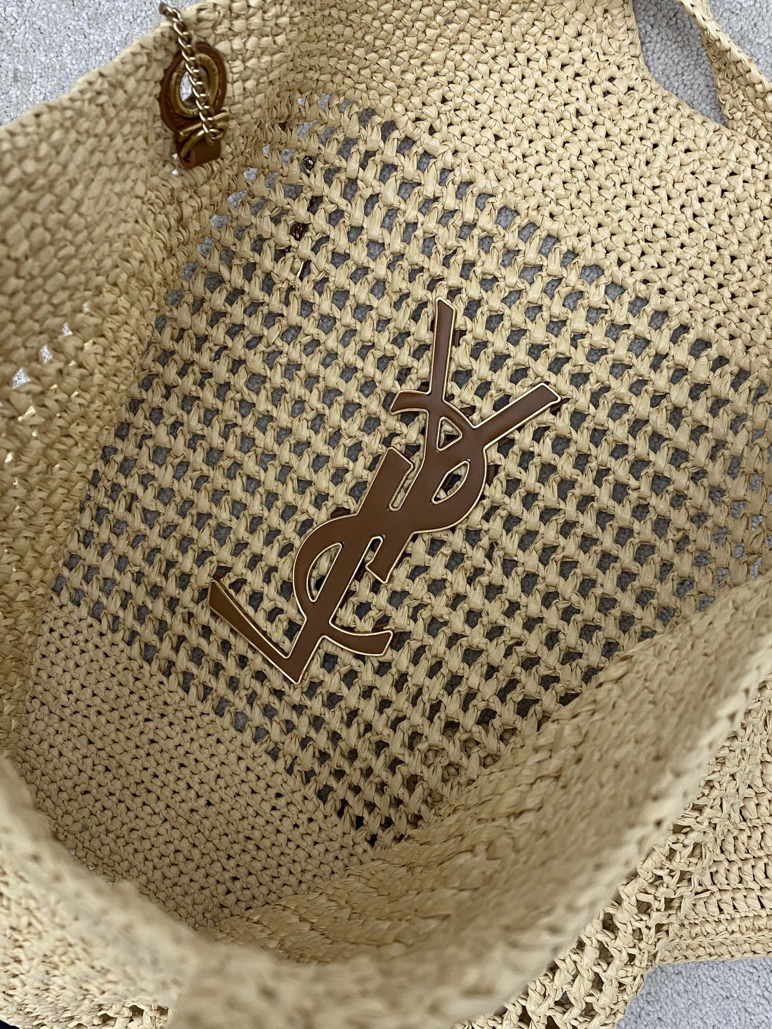 YSL ICARE IN RAFFIA Color Natural 14.6"-21.7"X16.9"X2"