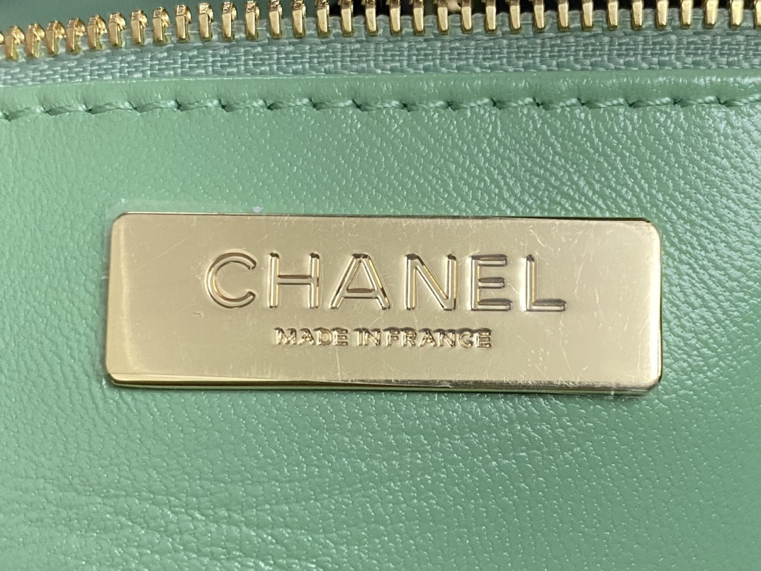 CHANEL SHOPPING BAG Shiny Lambskin & Gold-Tone Metal Light green 11.7 × 11.3 × 3.5 in