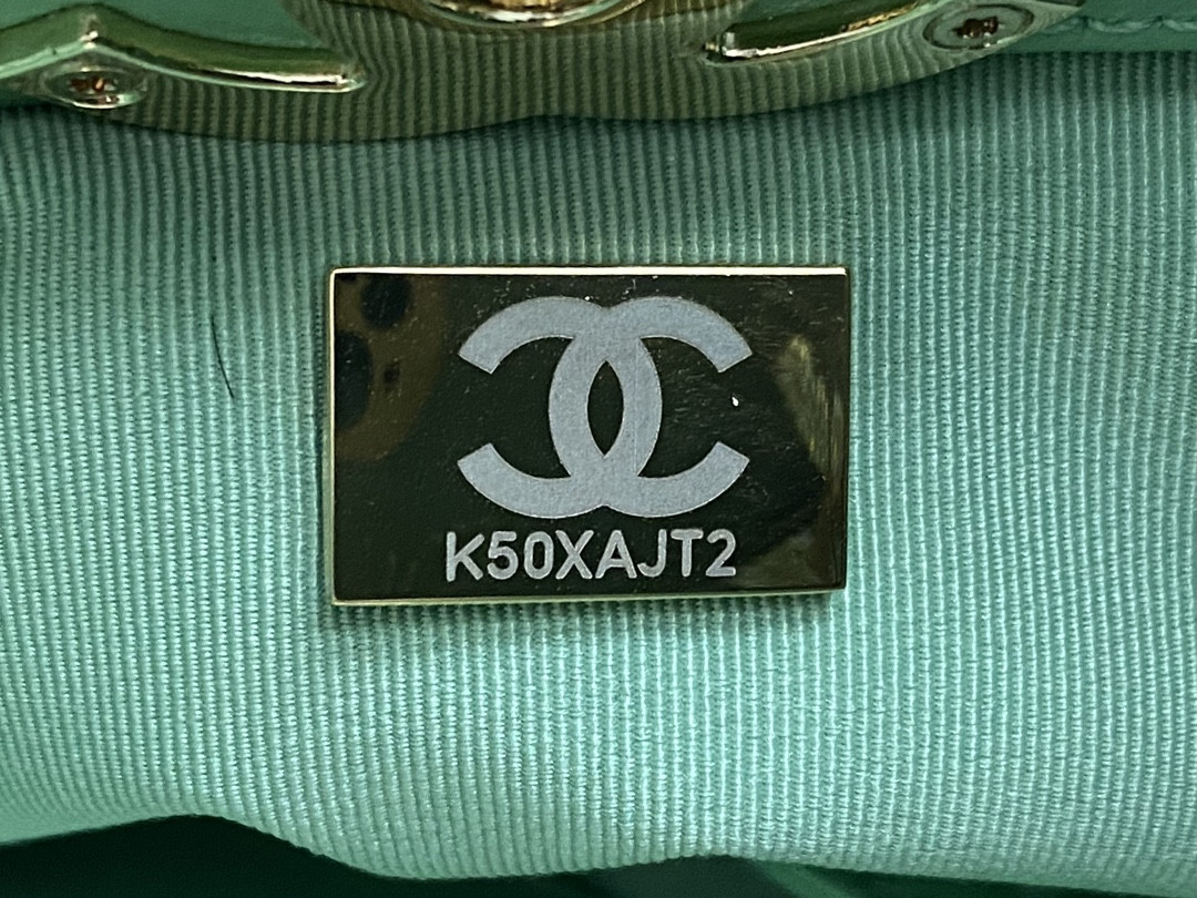 CHANEL SHOPPING BAG Shiny Lambskin & Gold-Tone Metal Light green 11.7 × 11.3 × 3.5 in