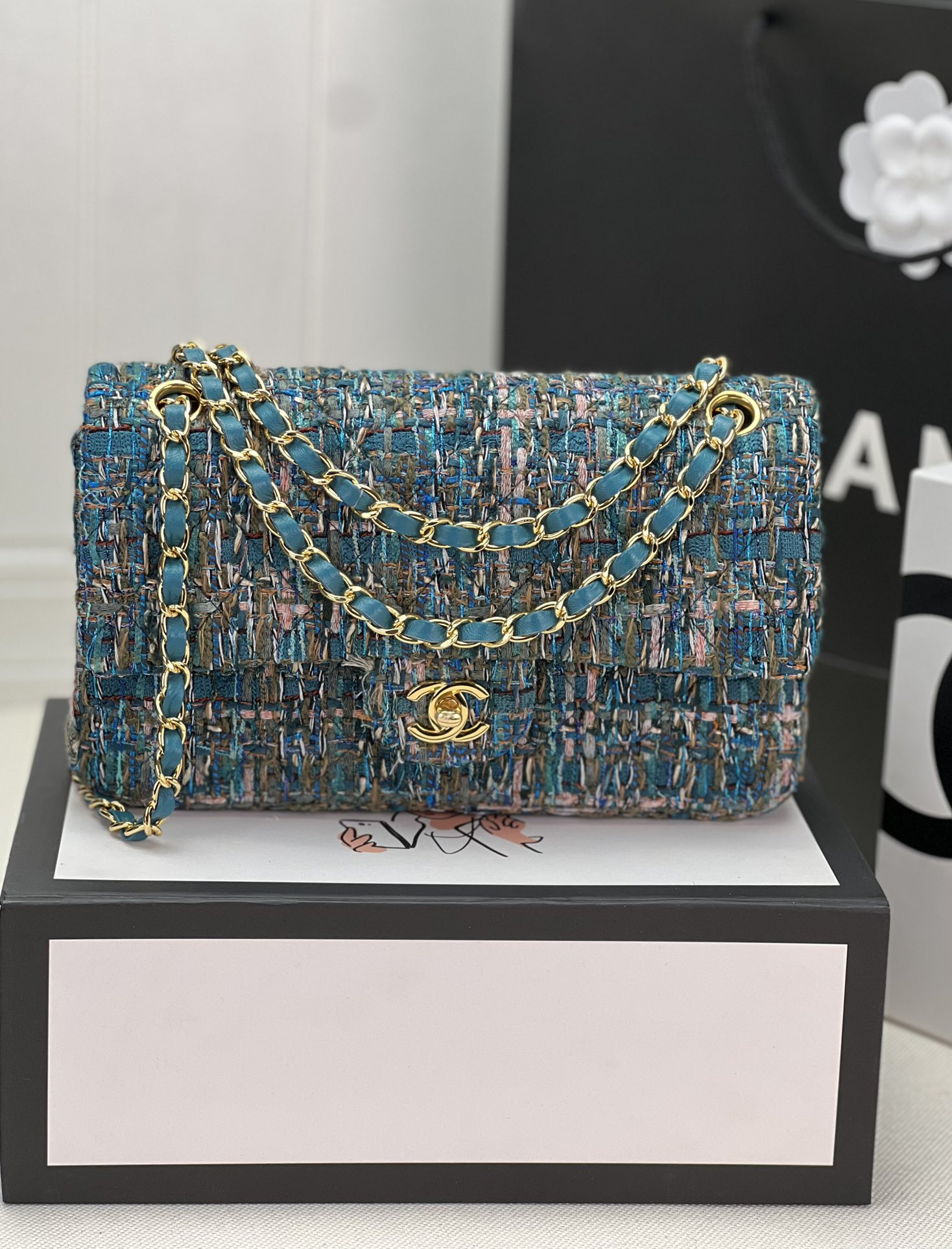 CHANEL CLASSIC 11.12 HANDBAG Tweed & Gold-Tone Metal 6 × 9.9 × 2.5 in