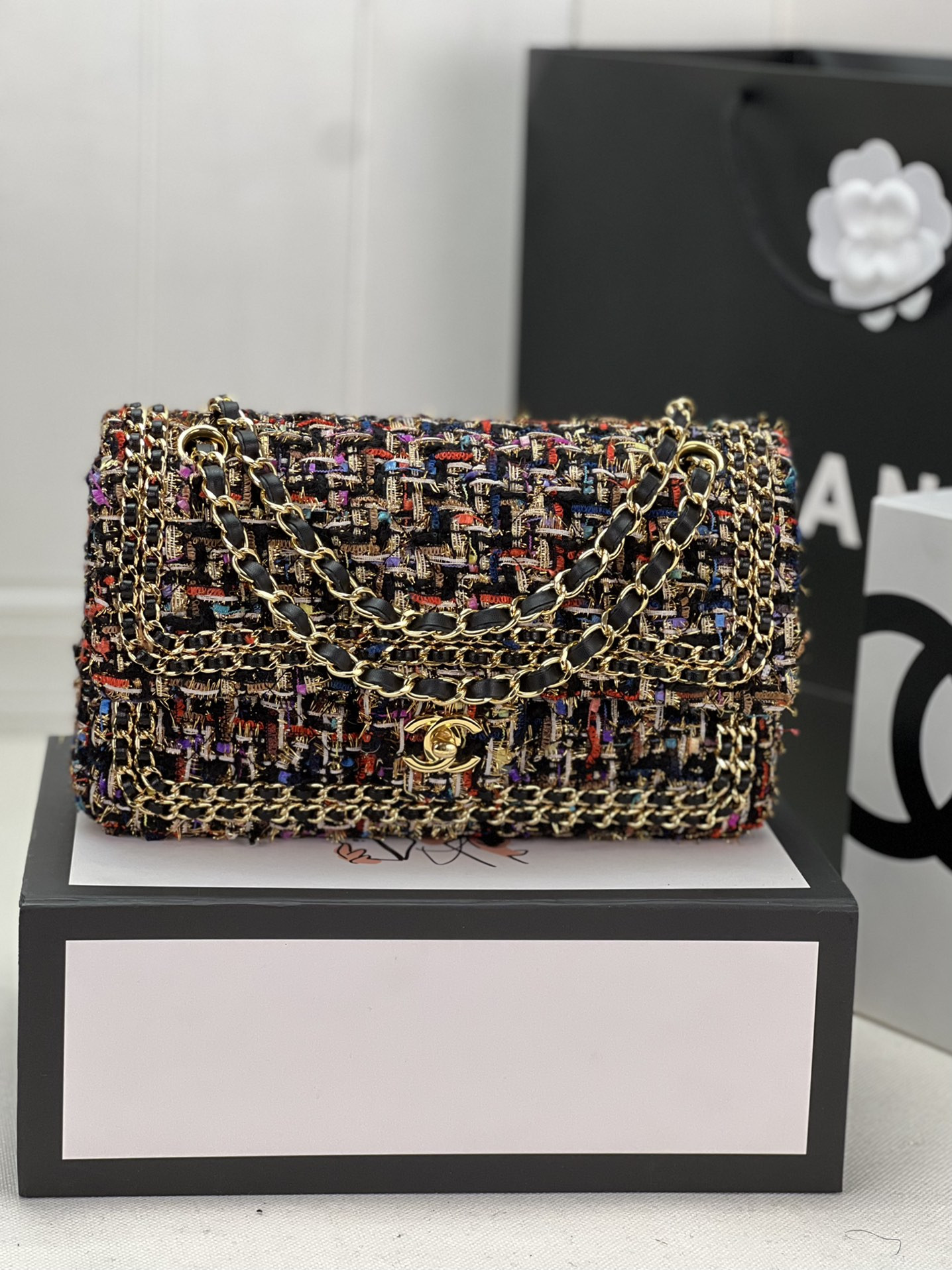 CHANEL CLASSIC 11.12 HANDBAG Tweed & Gold-Tone Metal 6 × 9.9 × 2.5 in