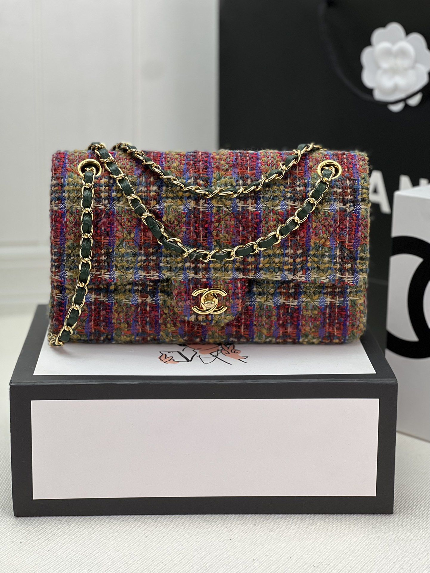 CHANEL CLASSIC 11.12 HANDBAG Tweed & Gold-Tone Metal 6 × 9.9 × 2.5 in