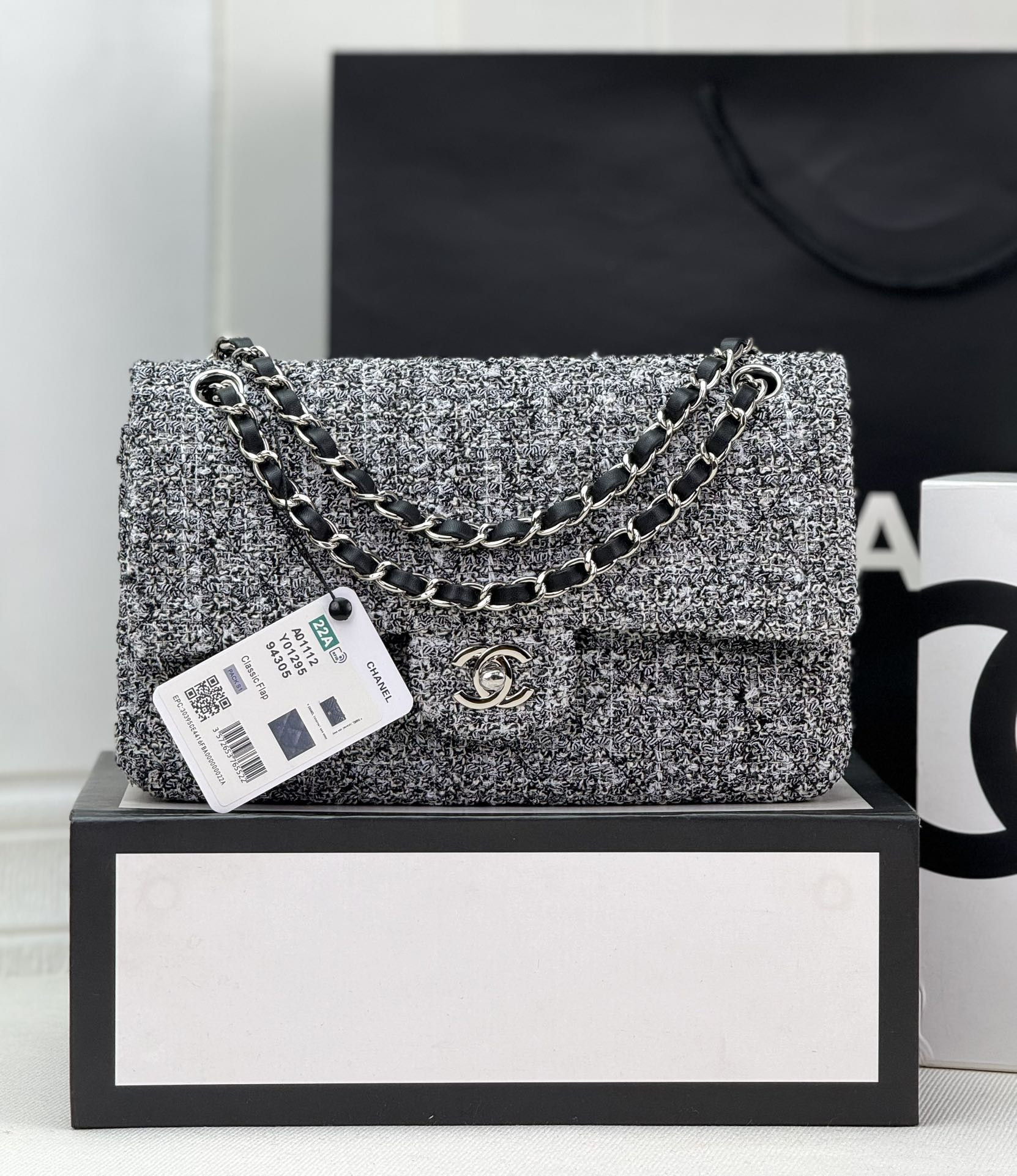 CHANEL CLASSIC 11.12 HANDBAG Tweed & Silver-Tone Metal 6 × 9.9 × 2.5 in