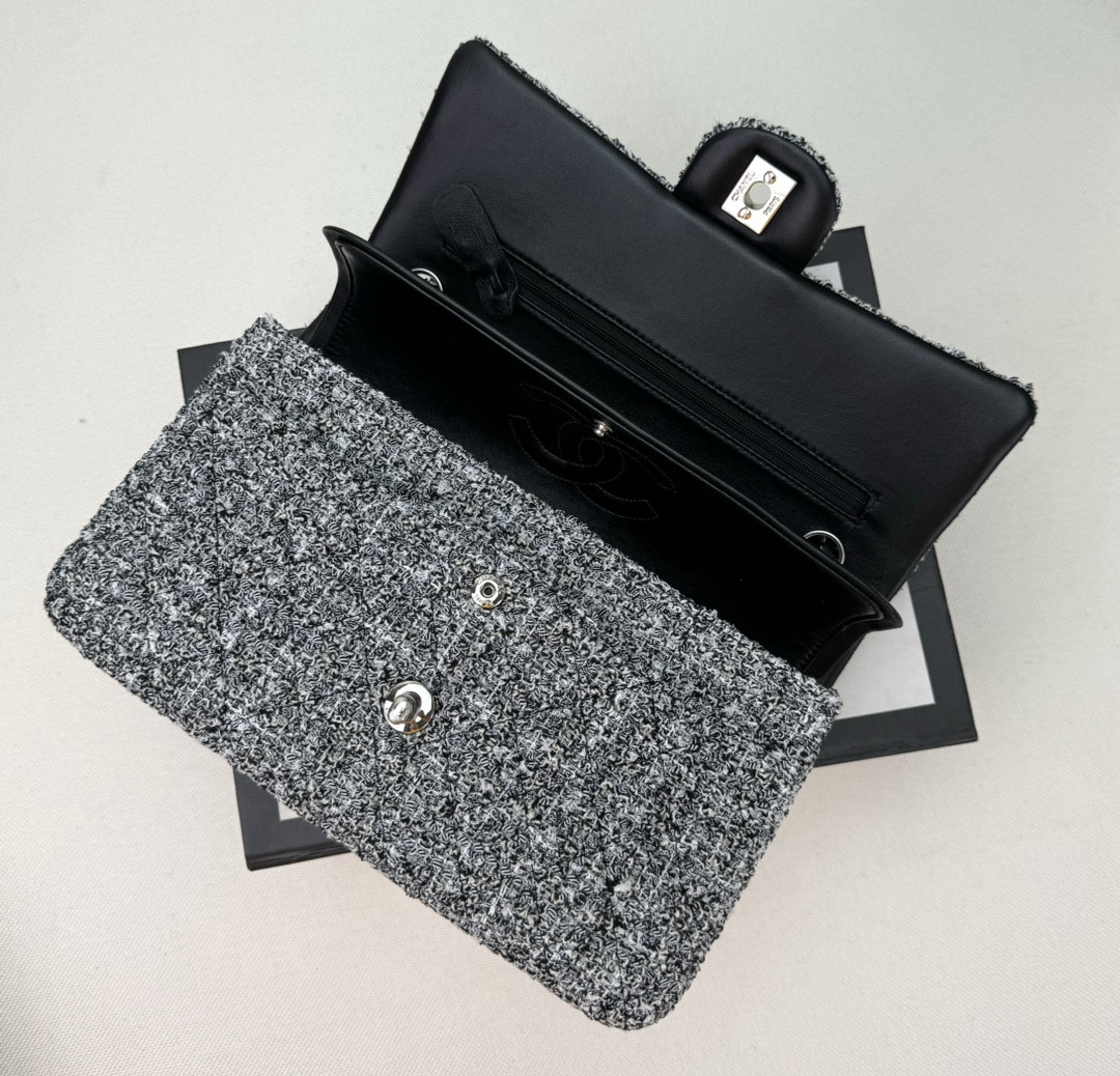 CHANEL CLASSIC 11.12 HANDBAG Tweed & Silver-Tone Metal 6 × 9.9 × 2.5 in