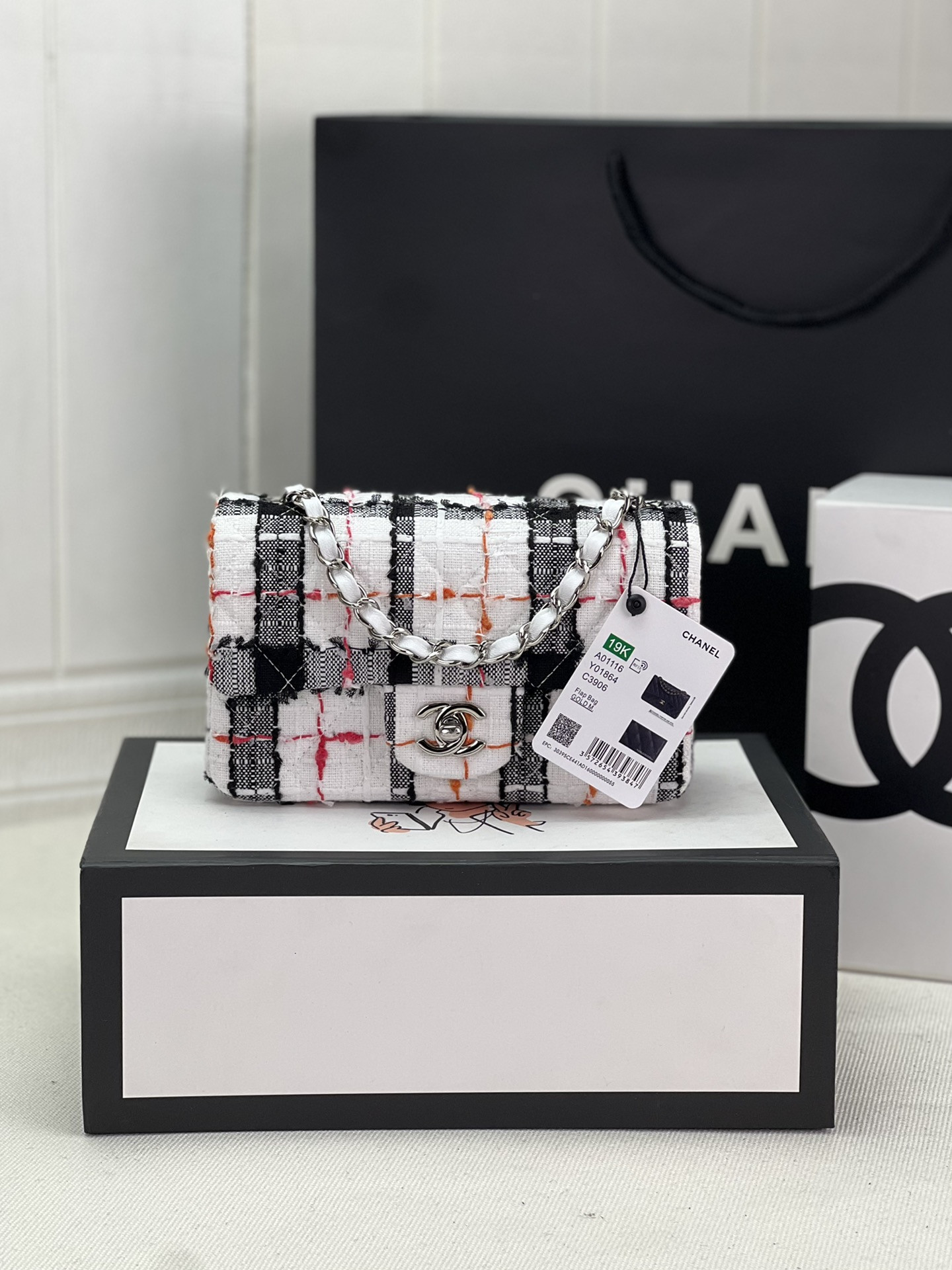 CHANEL MINI CLASSIC 11.12 HANDBAG Tweed & Silver-Tone Metal 4.7 × 7.8 × 2.3 in