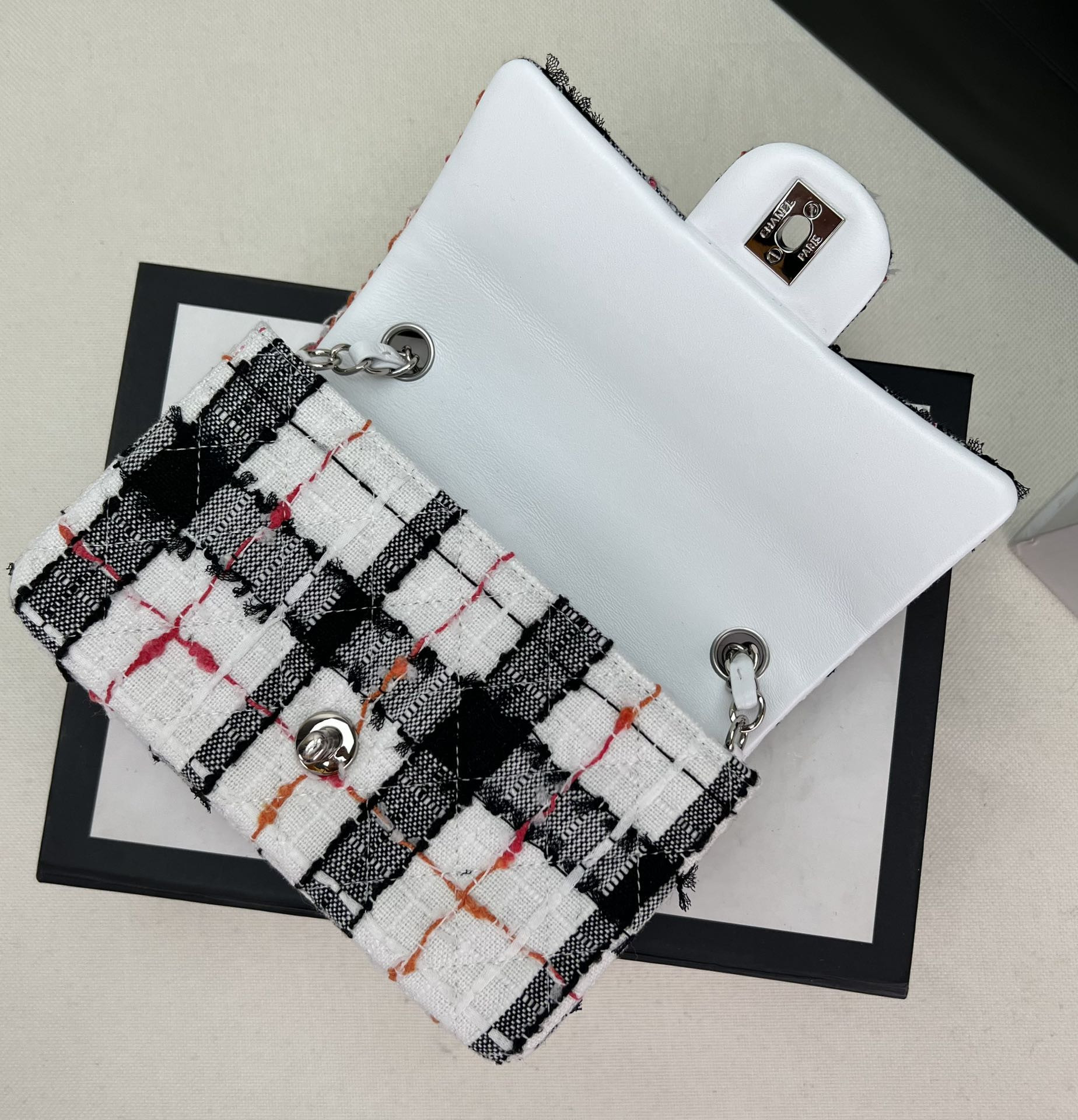 CHANEL MINI CLASSIC 11.12 HANDBAG Tweed & Silver-Tone Metal 4.7 × 7.8 × 2.3 in