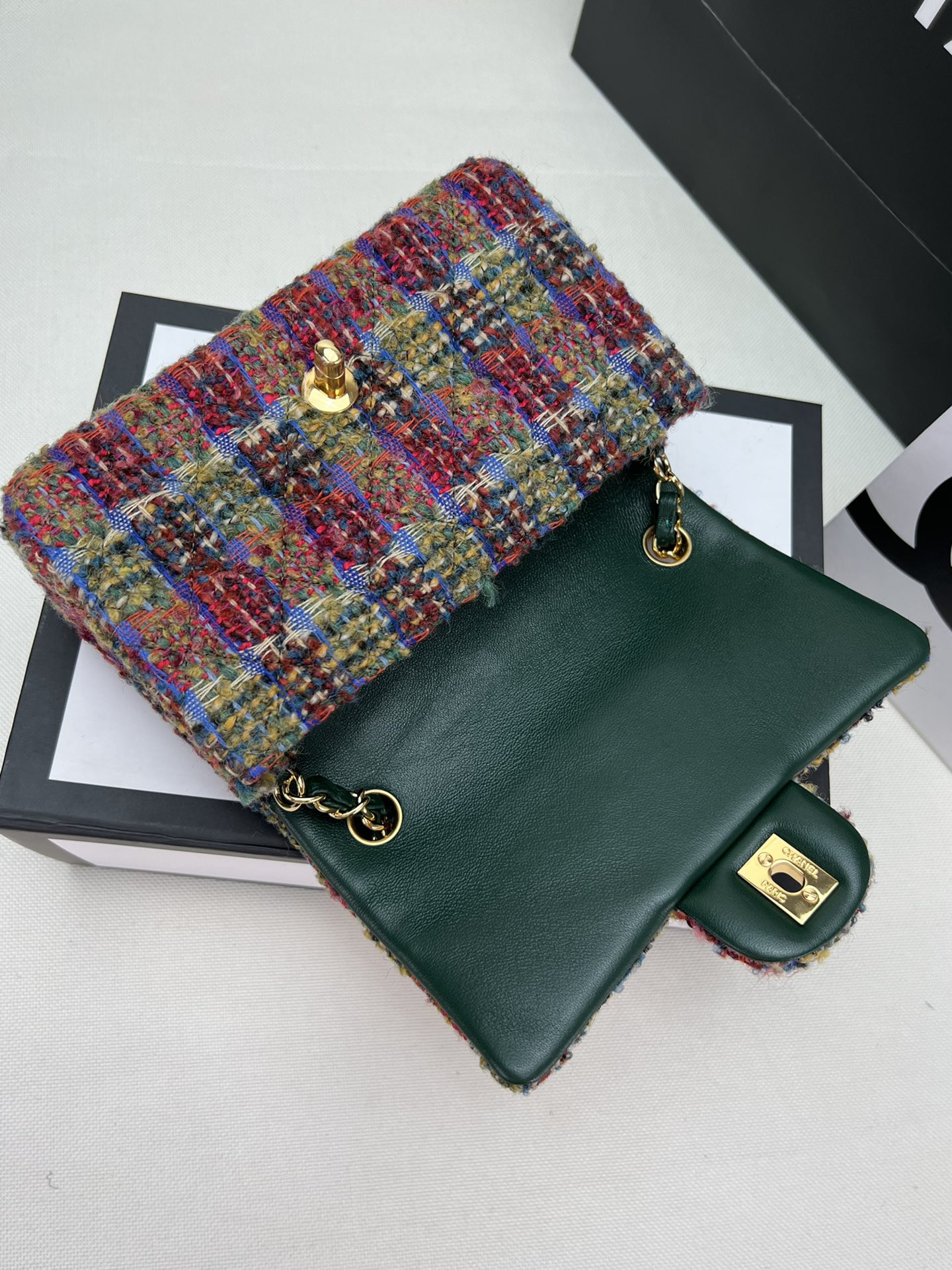 CHANEL MINI CLASSIC 11.12 HANDBAG Tweed & Gold-Tone Metal 4.7 × 7.8 × 2.3 in