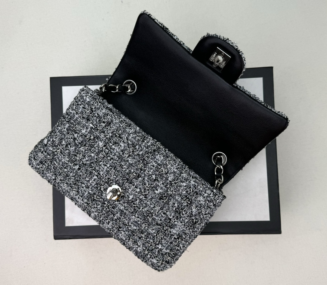 CHANEL MINI CLASSIC 11.12 HANDBAG Tweed & Silver-Tone Metal 4.7 × 7.8 × 2.3 in
