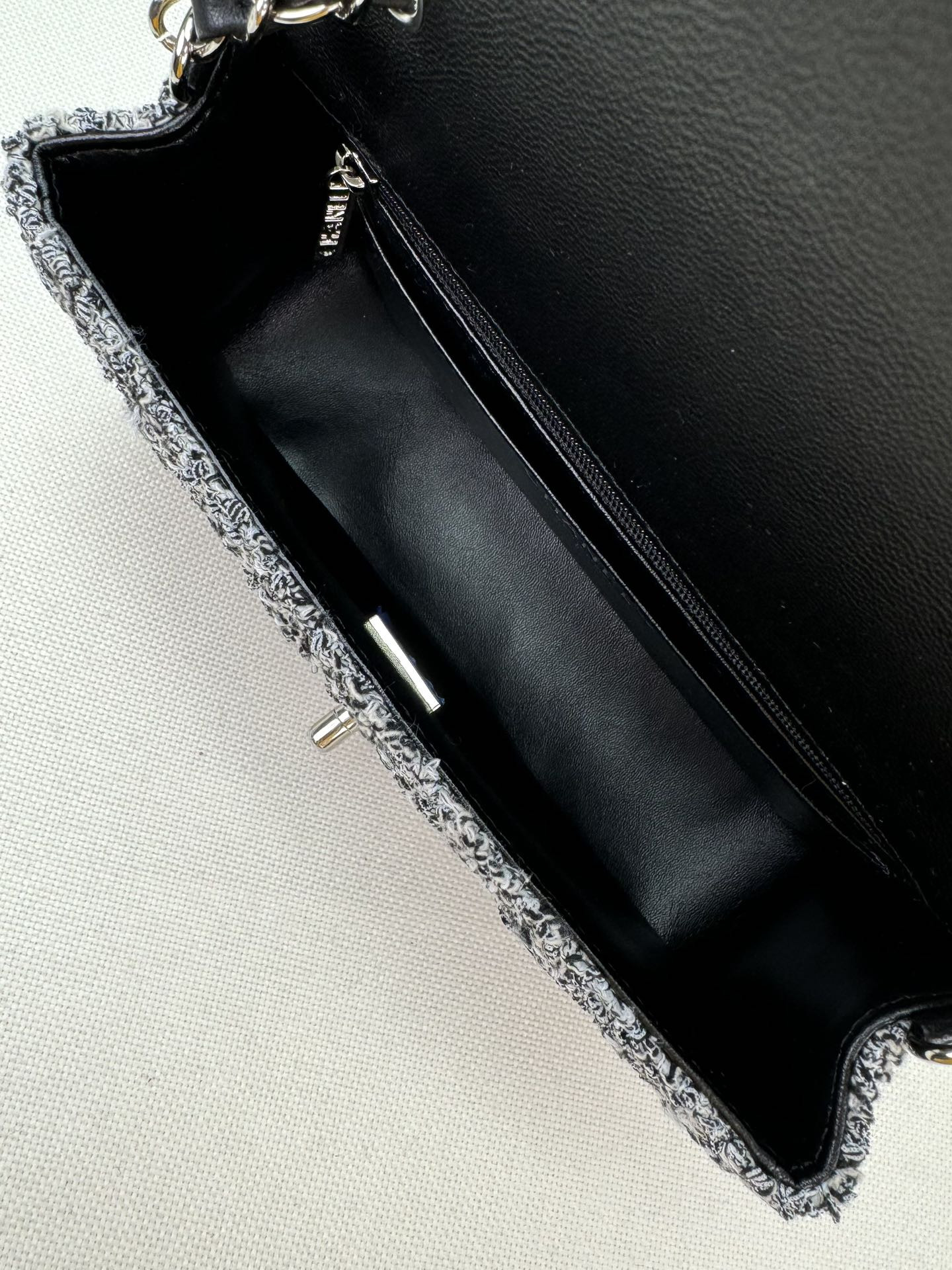 CHANEL MINI CLASSIC 11.12 HANDBAG Tweed & Silver-Tone Metal 4.7 × 7.8 × 2.3 in