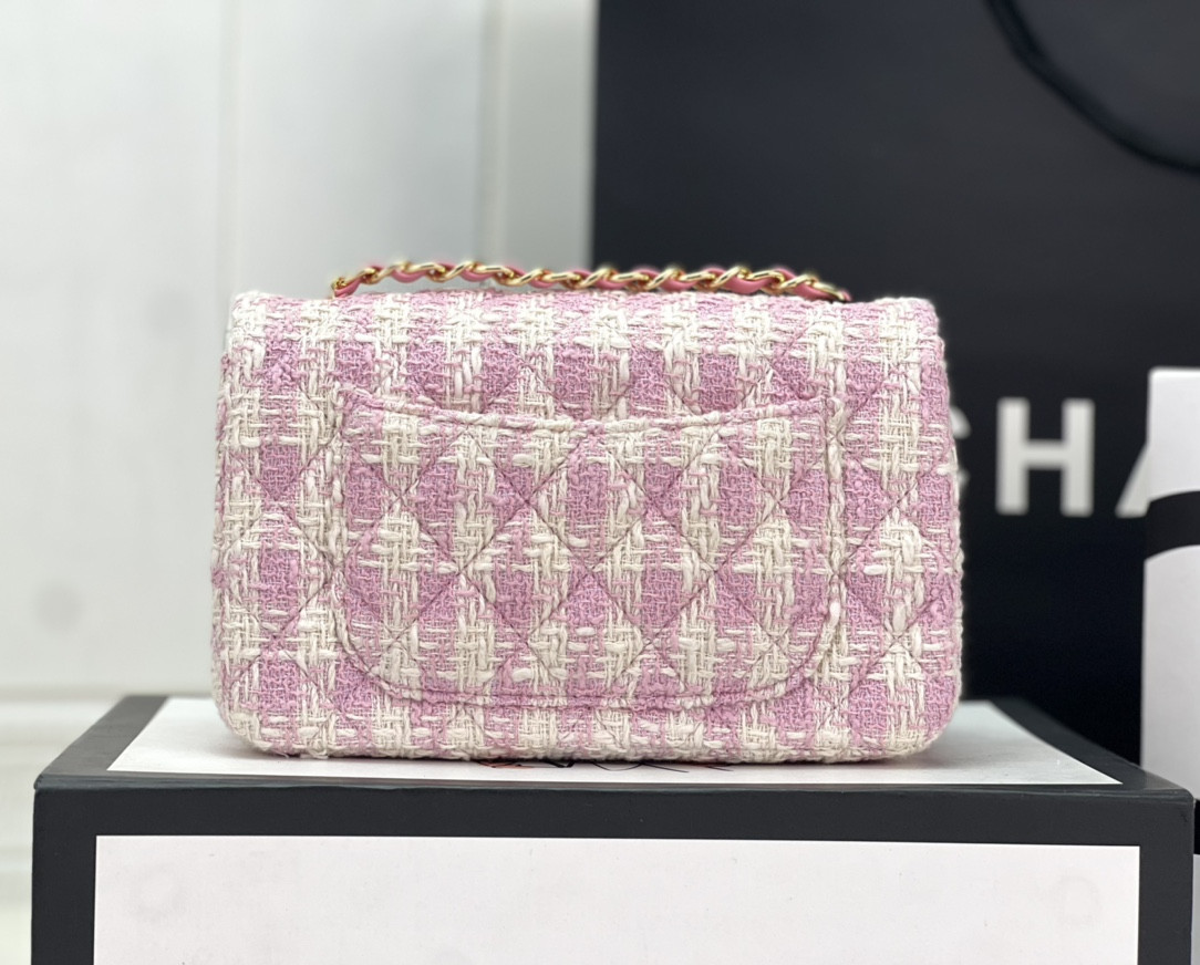 CHANEL MINI CLASSIC 11.12 HANDBAG Tweed & Gold-Tone Metal 4.7 × 7.8 × 2.3 in