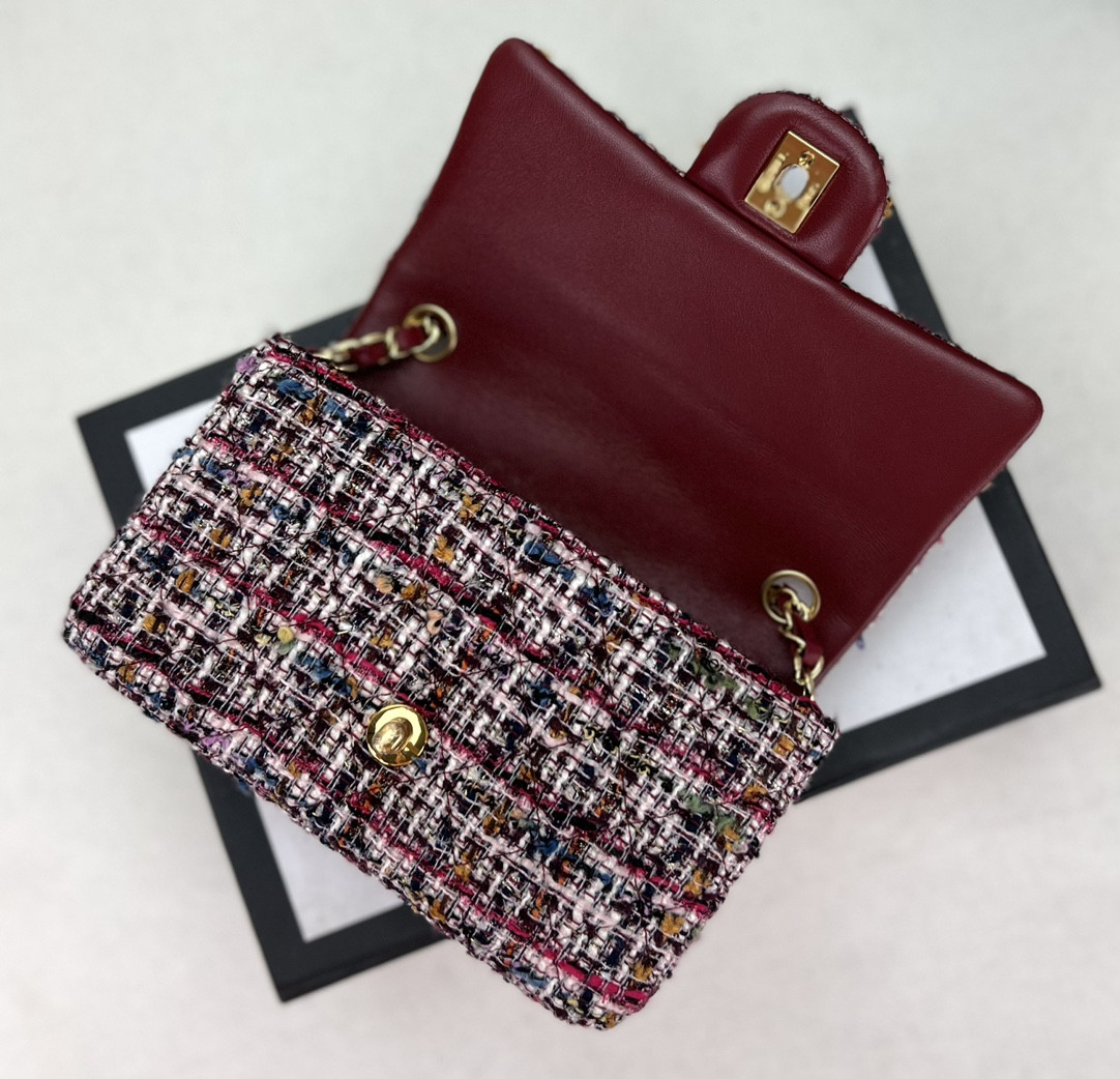 CHANEL MINI CLASSIC 11.12 HANDBAG Tweed & Gold-Tone Metal 4.7 × 7.8 × 2.3 in