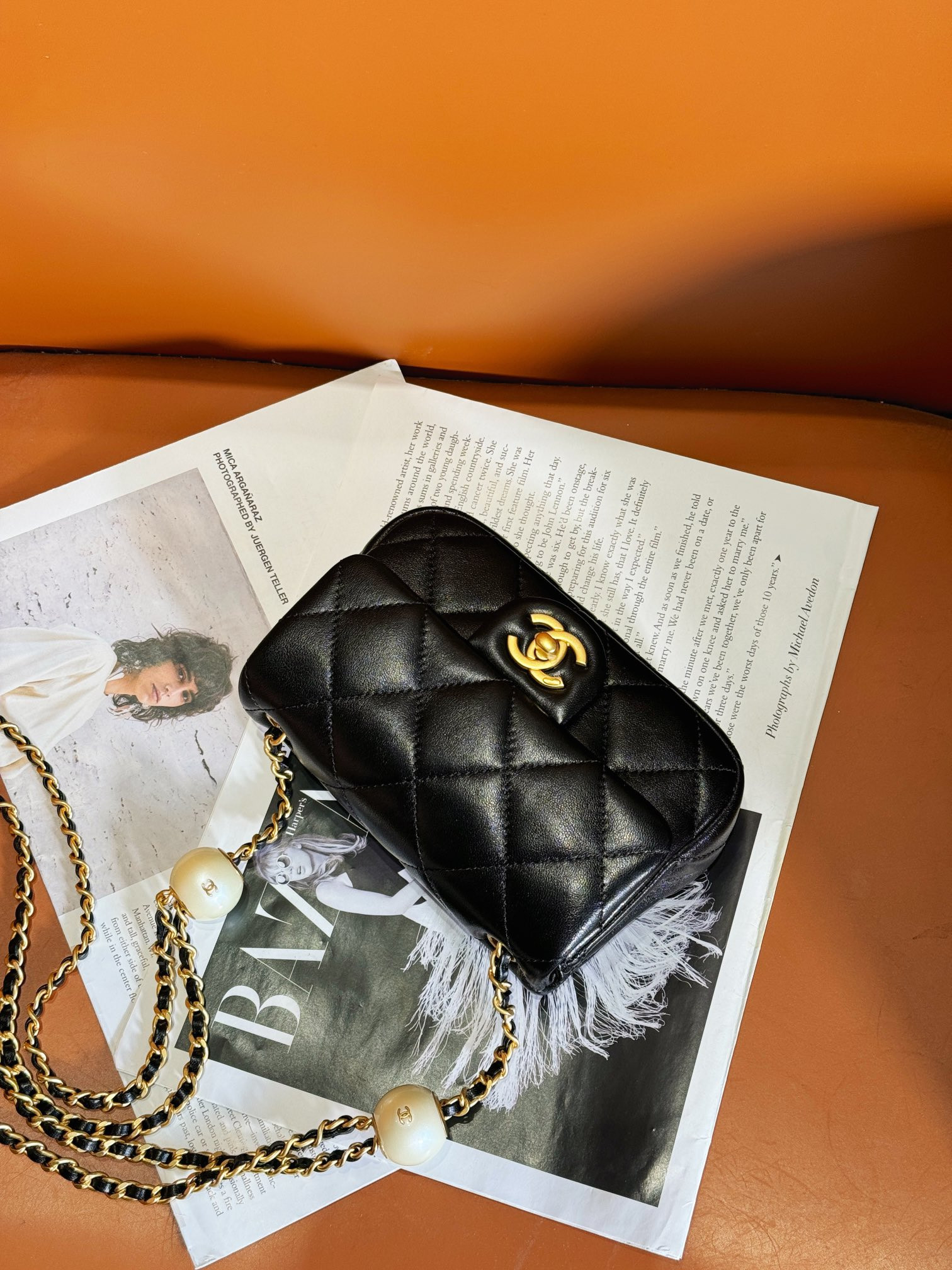 CHANEL MINI CLASSIC HANDBAG Pearl Chain 11.5x17x5cm