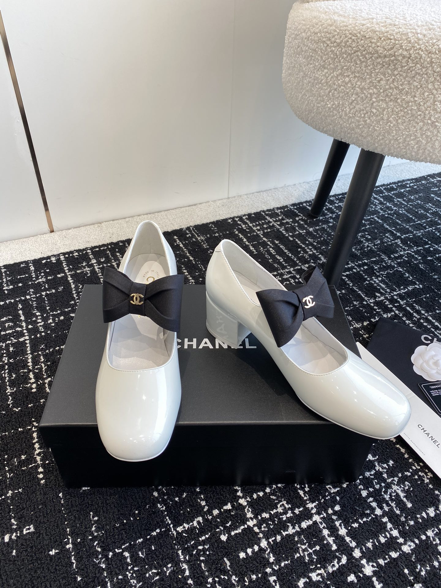 UA CHANEL MARY JANES Patent Calfskin & Grosgrain