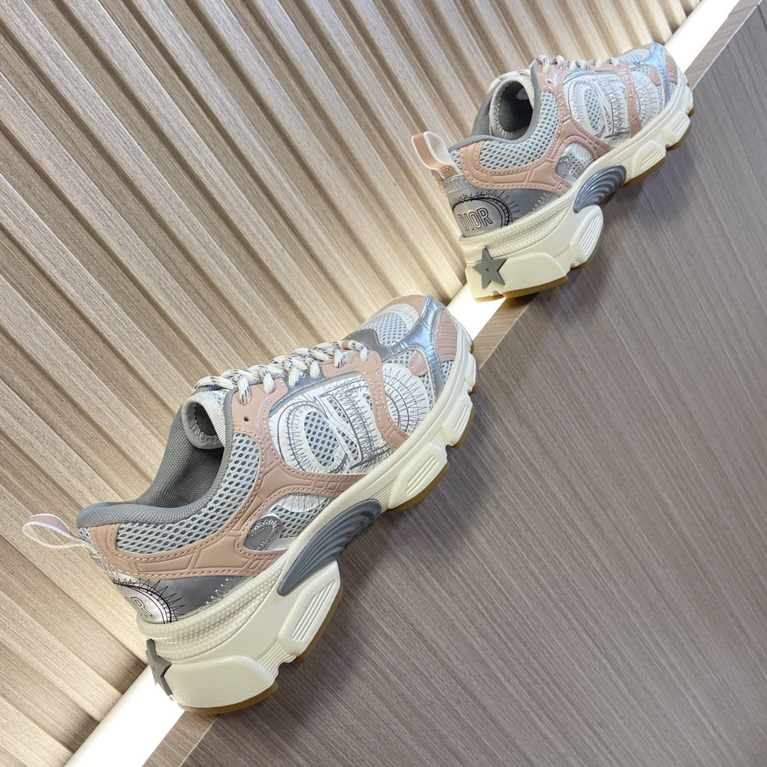 UA Dior Chrono Sneaker White Mesh with Nude and Silver-Tone