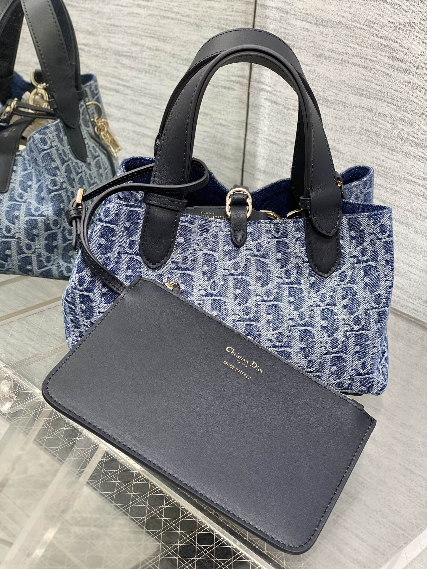Small Dior Toujours Bag Blue Denim Dior Oblique Jacquard 23 x15 x15cm