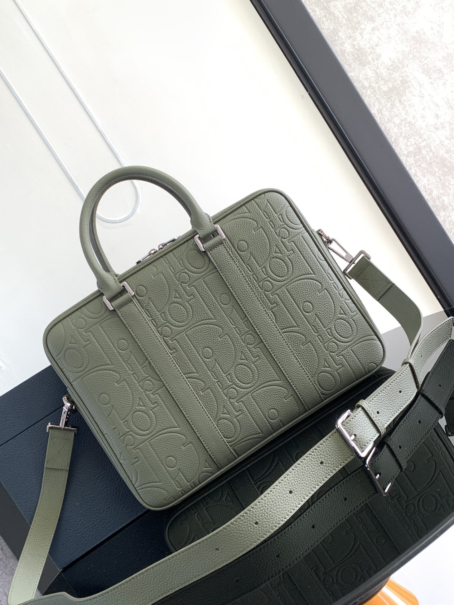 Dior Briefcase Green Dior Gravity Leather and Green Grained Calfskin 37 x 28 x 6 cm