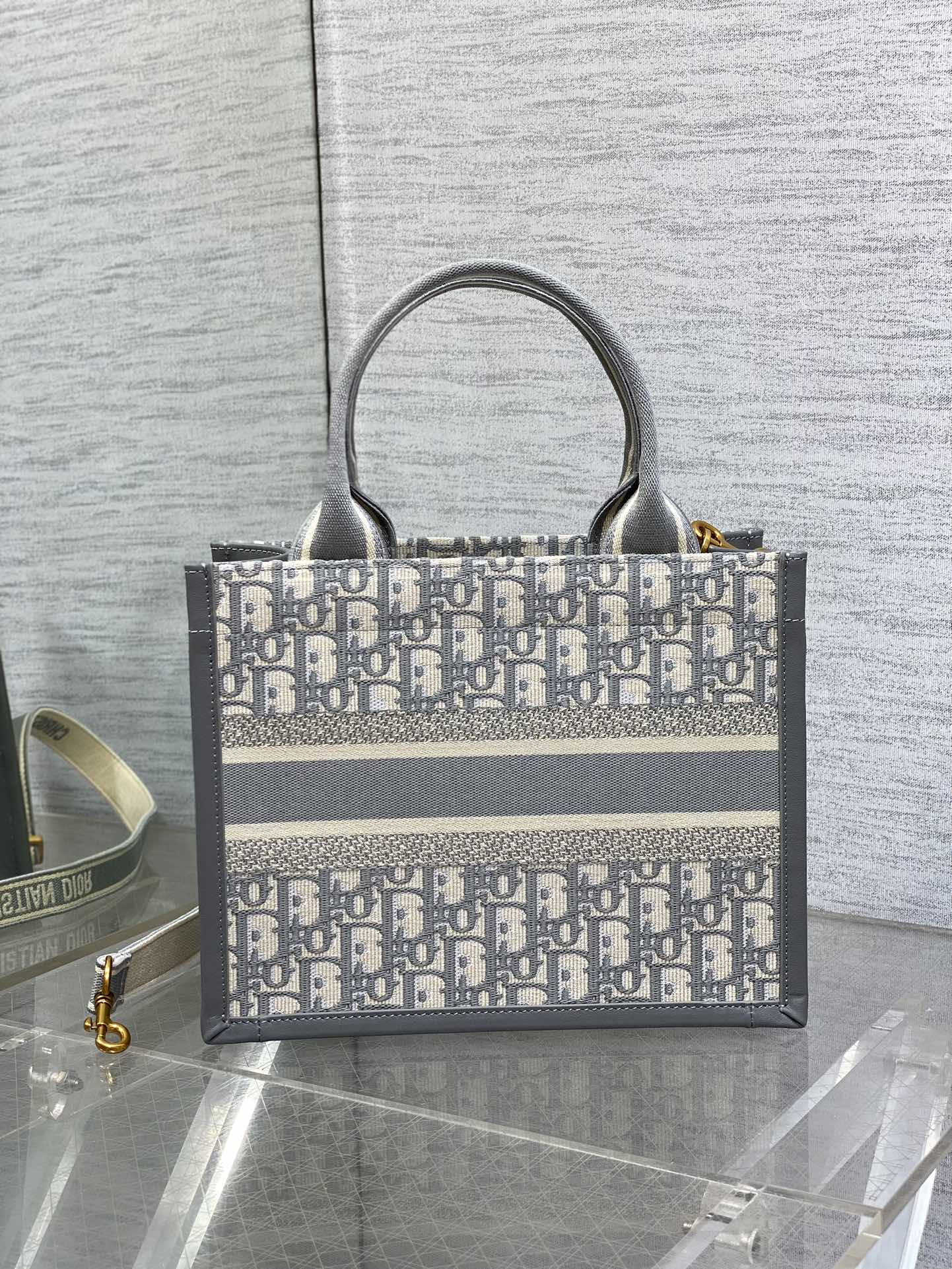 Dior Small Dior Book Tote Gray Dior Oblique Embroidery and Calfskin 26.5 x 21 x 14 cm
