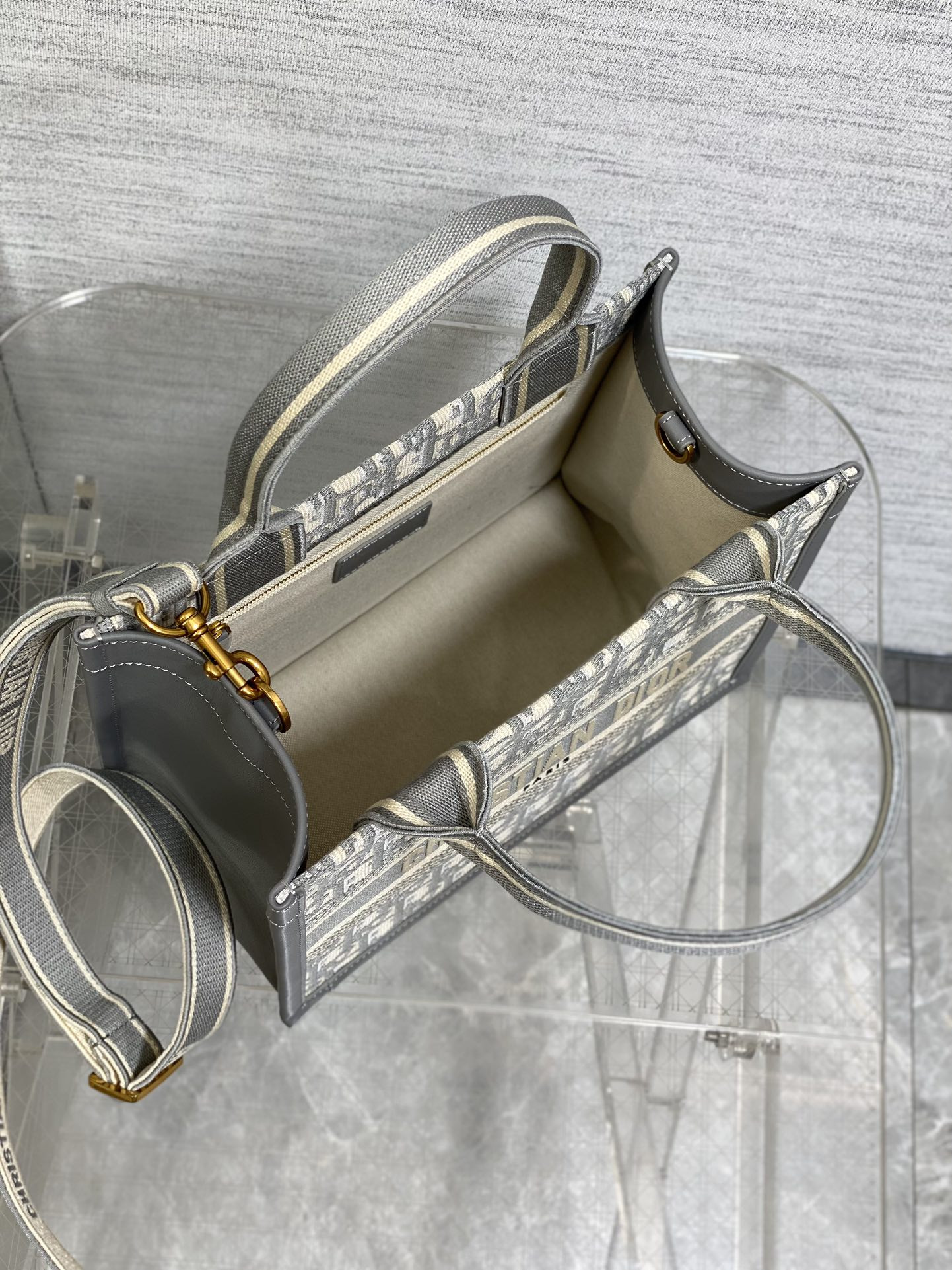 Dior Small Dior Book Tote Gray Dior Oblique Embroidery and Calfskin 26.5 x 21 x 14 cm