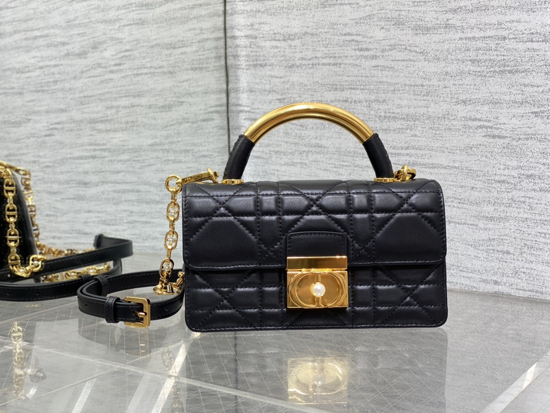 Dior Small Dior Ange Bag Black Macrocannage Calfskin 20 x 12 x 5 cm