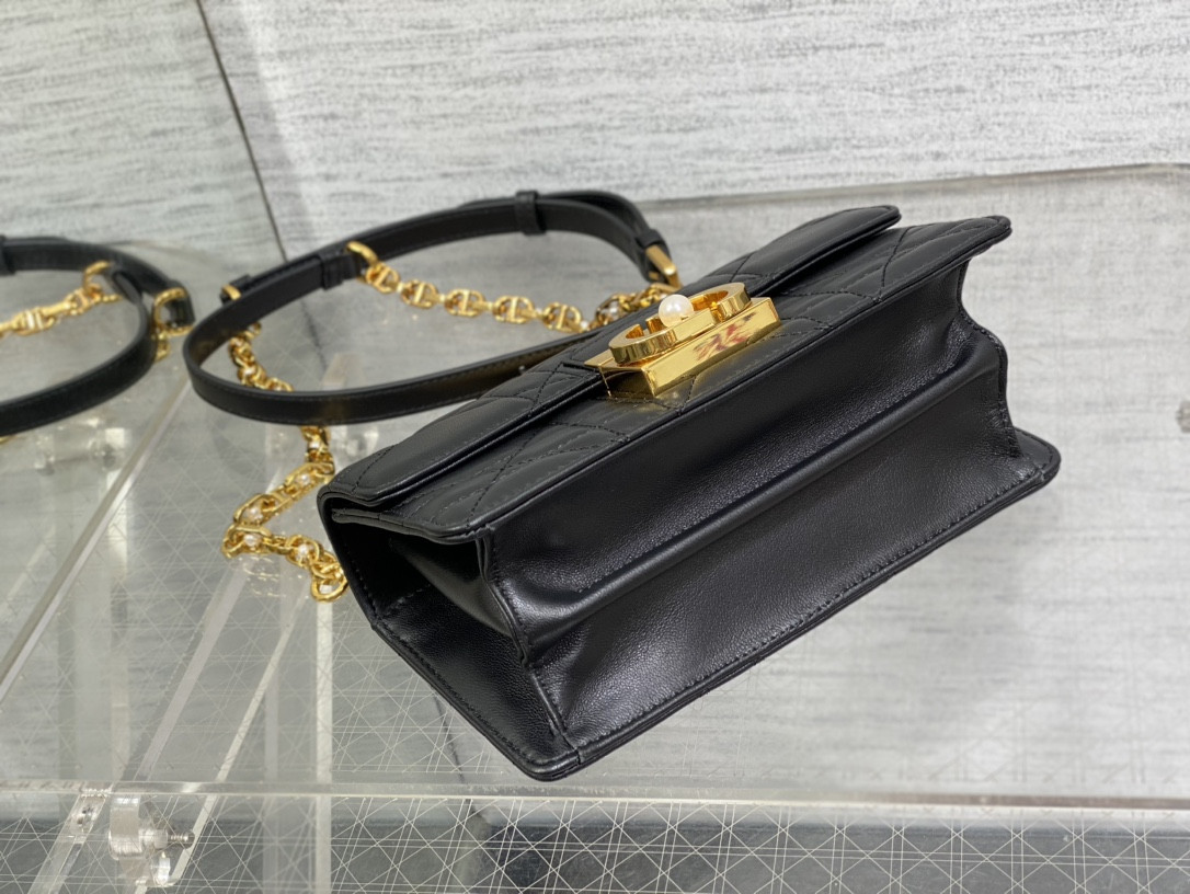 Dior Small Dior Ange Bag Black Macrocannage Calfskin 20 x 12 x 5 cm