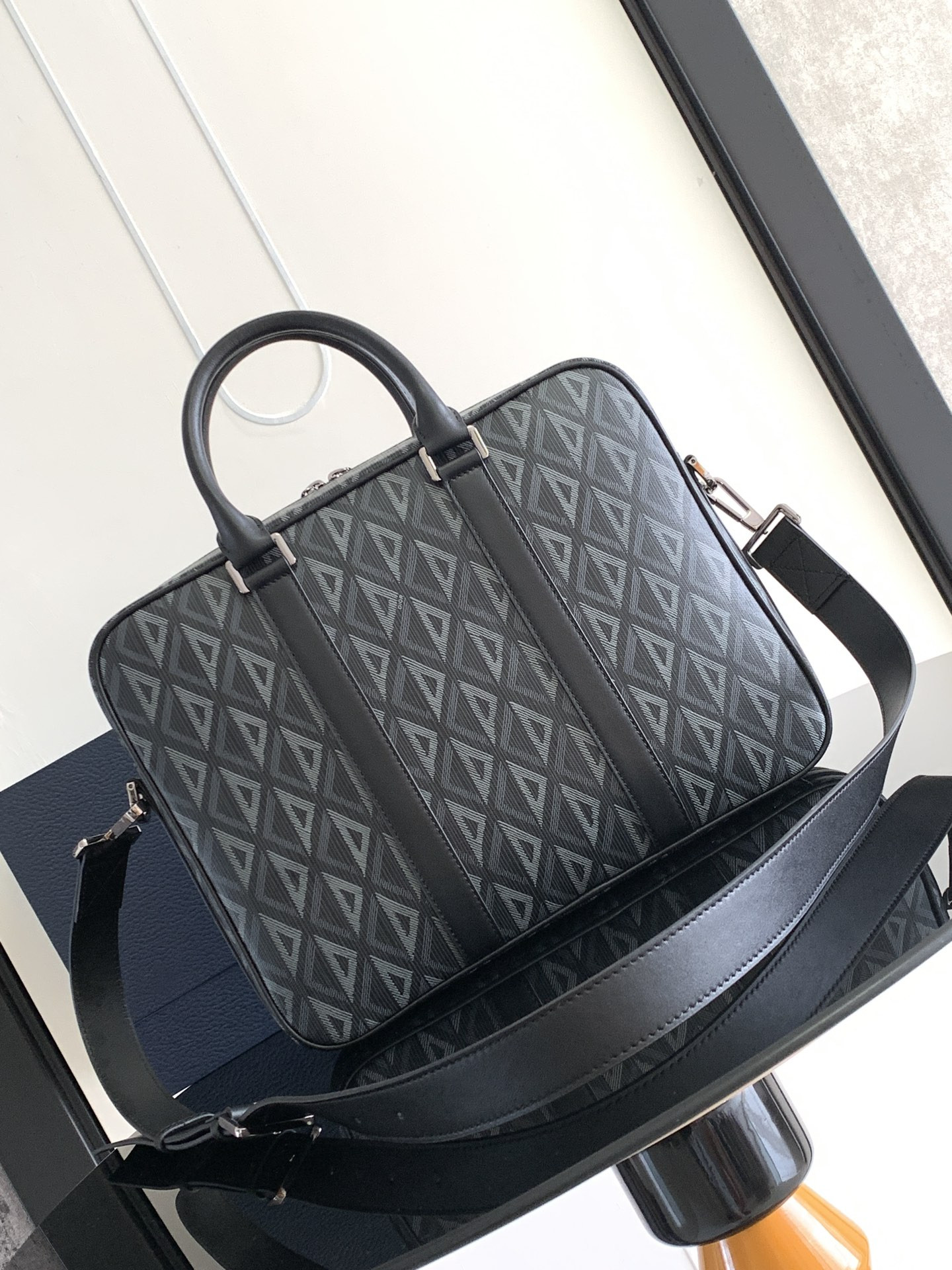 Dior Zipped Briefcase Black CD Diamond Canvas and Black Grained Calfskin 37 x 28 x 6 cm