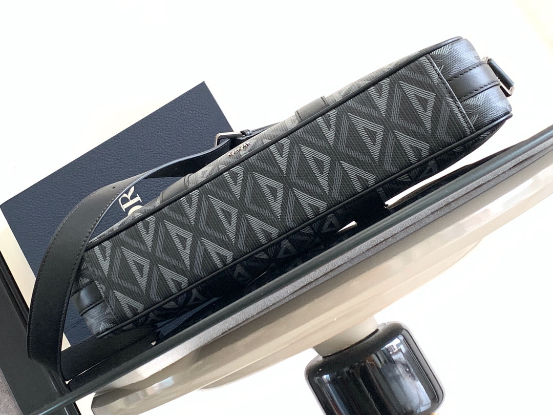 Dior Zipped Briefcase Black CD Diamond Canvas and Black Grained Calfskin 37 x 28 x 6 cm
