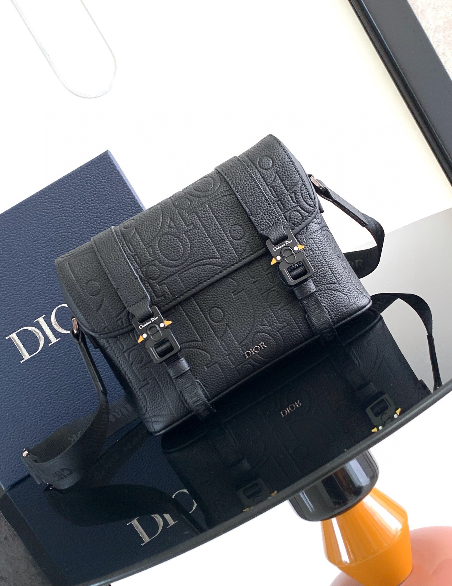 Dior Hit the Road Messenger Bag with Flap Black Dior Gravity Leather and Black Grained Calfskin 24 x 18 x 8 cm