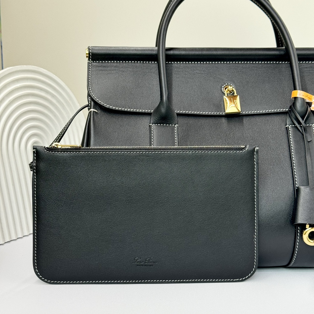 Loro Piana Loom Bag L32 Black Smooth Calfskin 33 x 23 x 18 cm