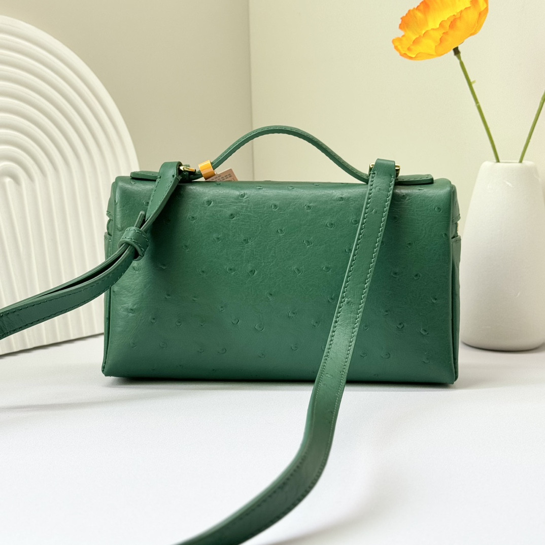 Loro Piana Extra Pocket L19 Ostrich-grained Leather 11 x 19 x 6.5 cm