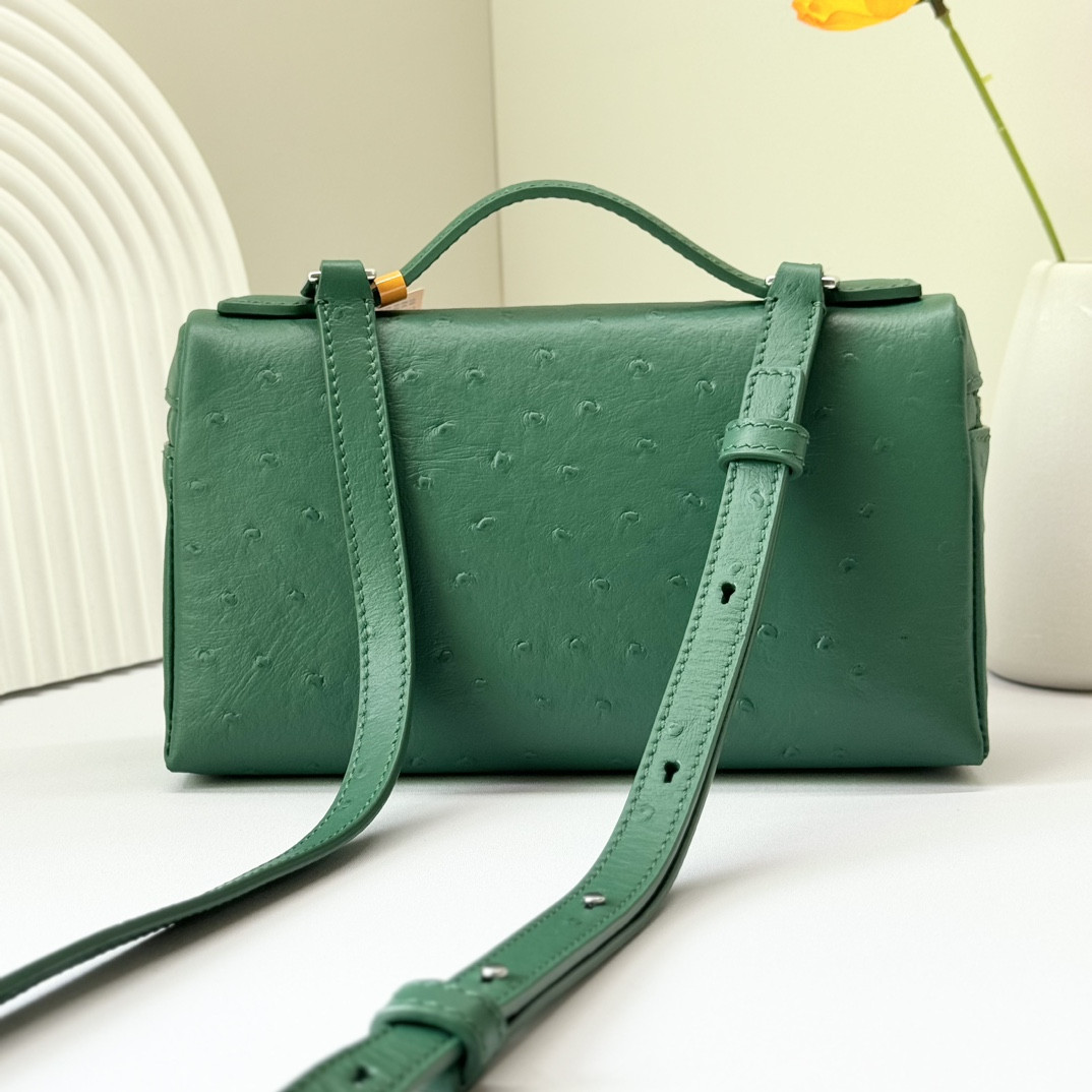 Loro Piana Extra Pocket L19 Ostrich-grained Leather 11 x 19 x 6.5 cm