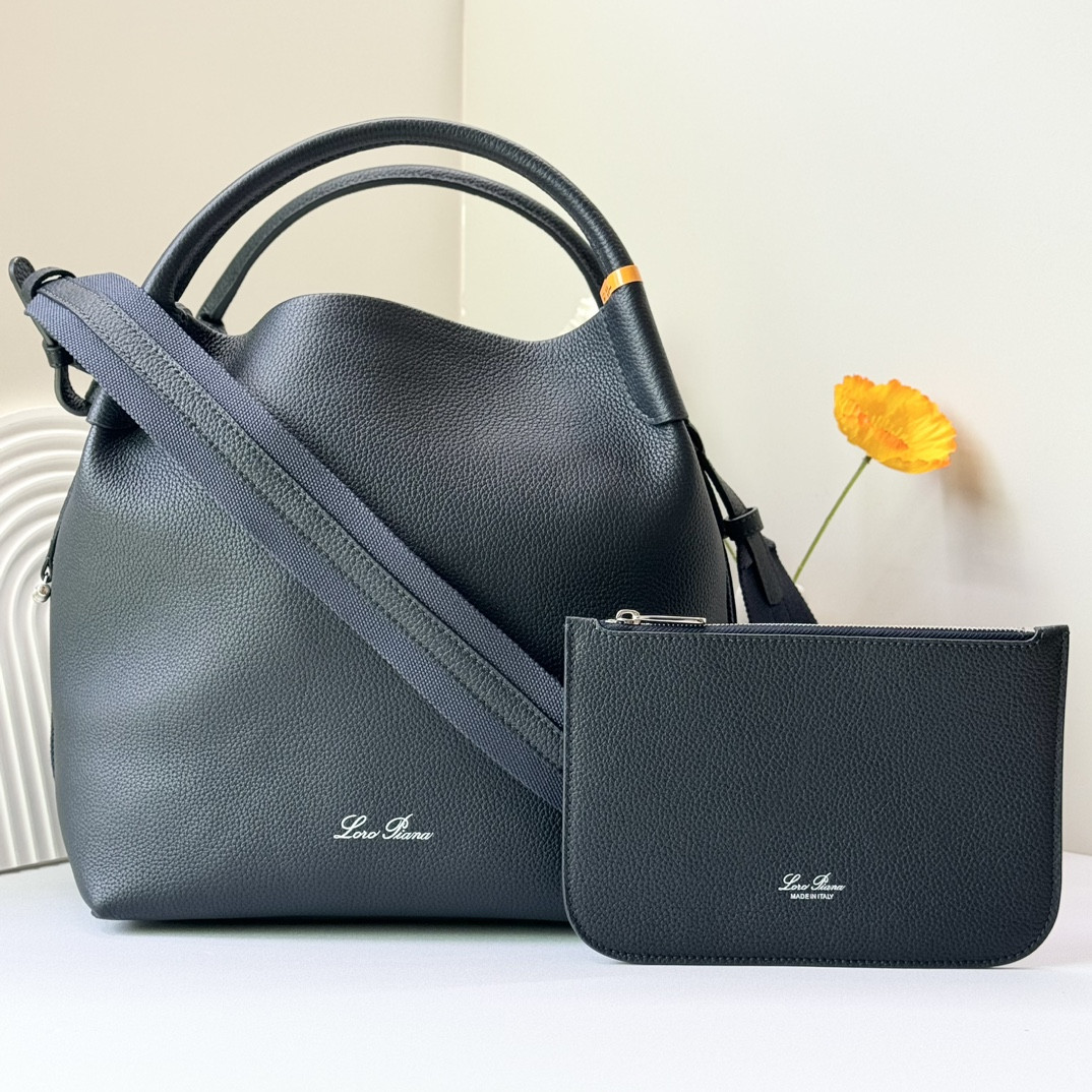 Loro Piana Large Bale Bag Grained Calfskin 24 x 20 x 27 cm