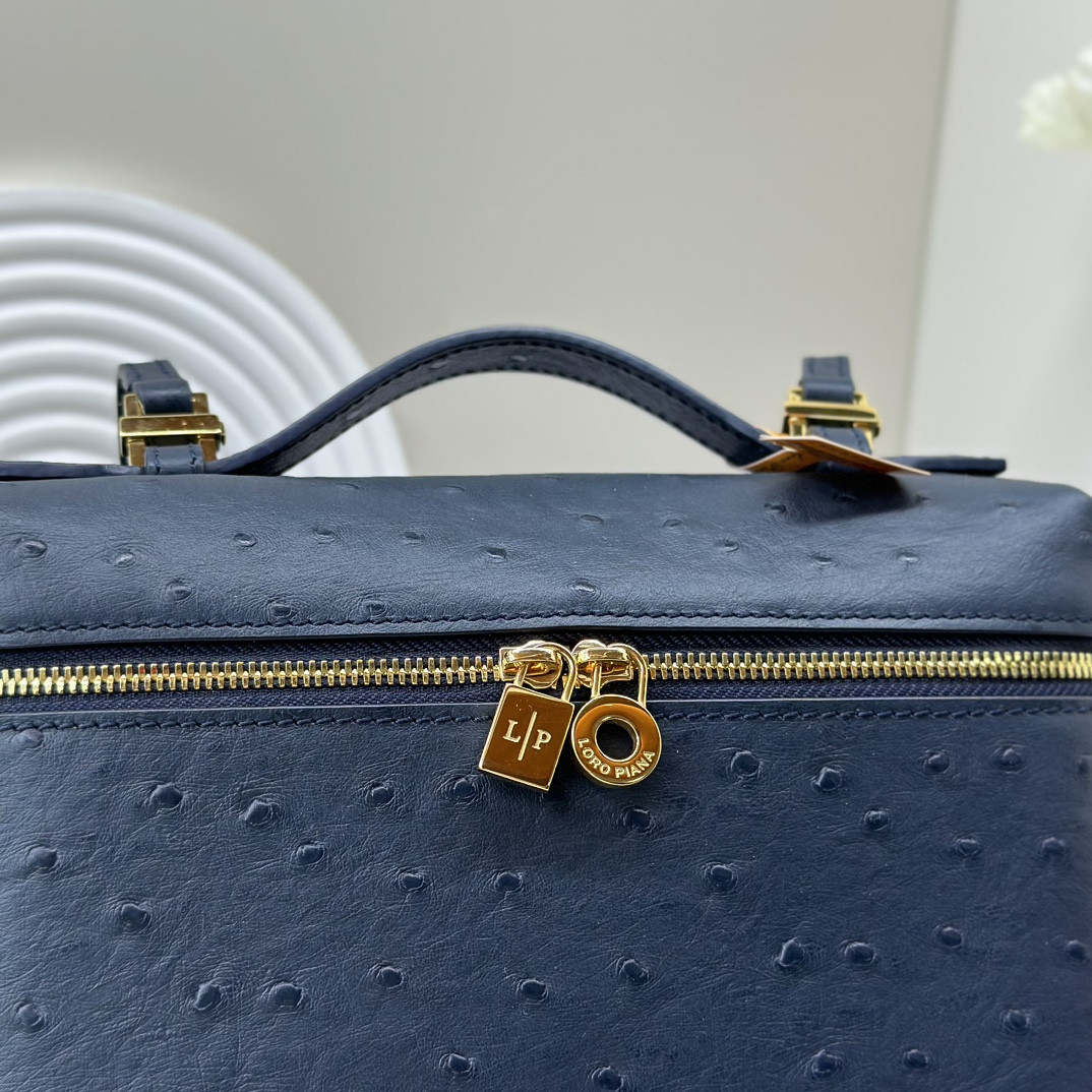 Loro Piana Extra Pocket backpack L23.5 Ostrich-grained Leather 23 x 21 x 8 cm